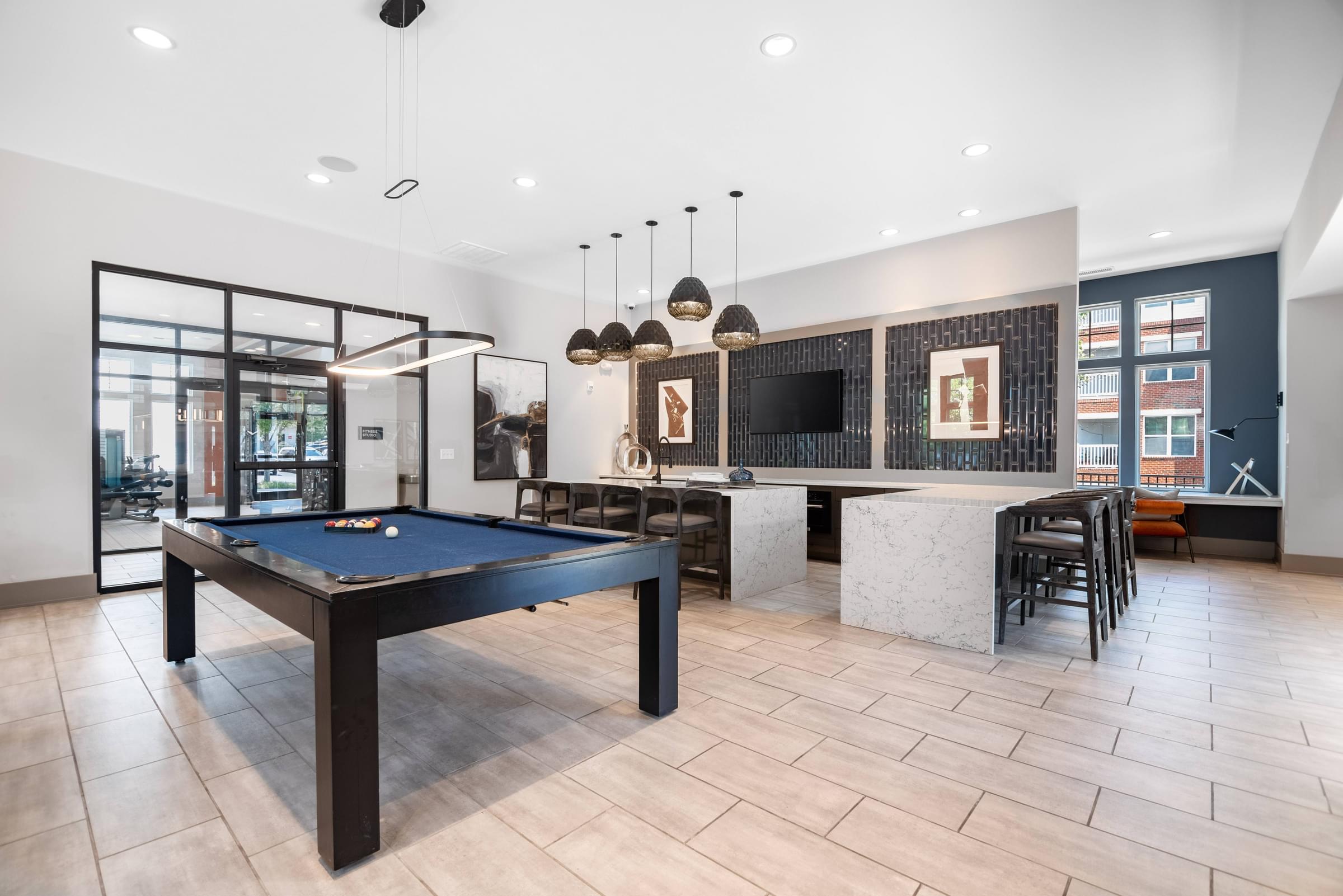 Modern Clubhouse and Resident Lounge with Pool Table, Wi-Fi, and Starbucks Coffee