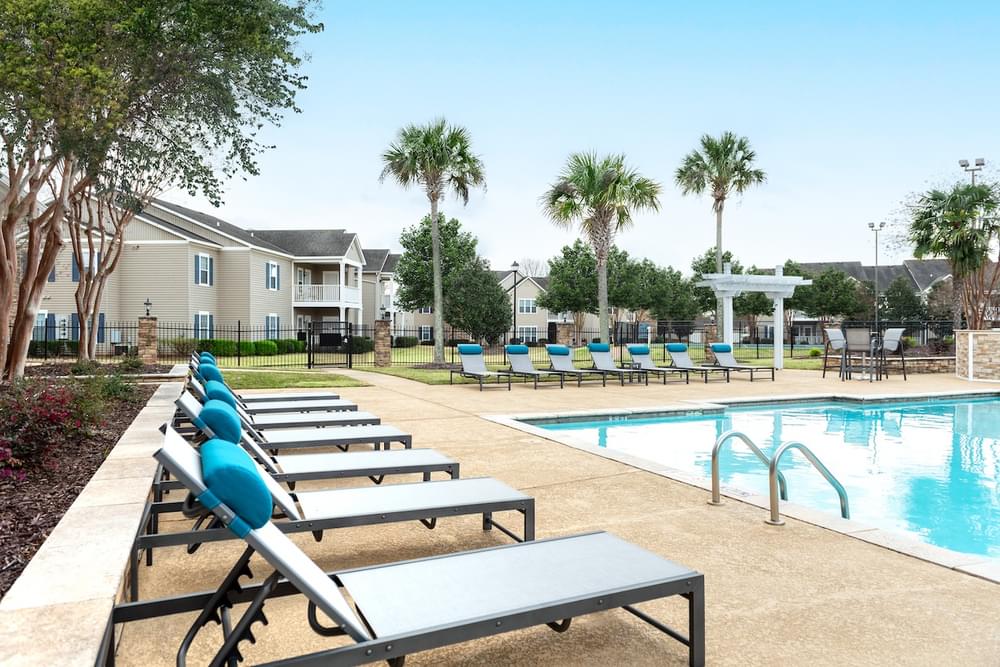 our apartments have a resort style pool with lounge chairs