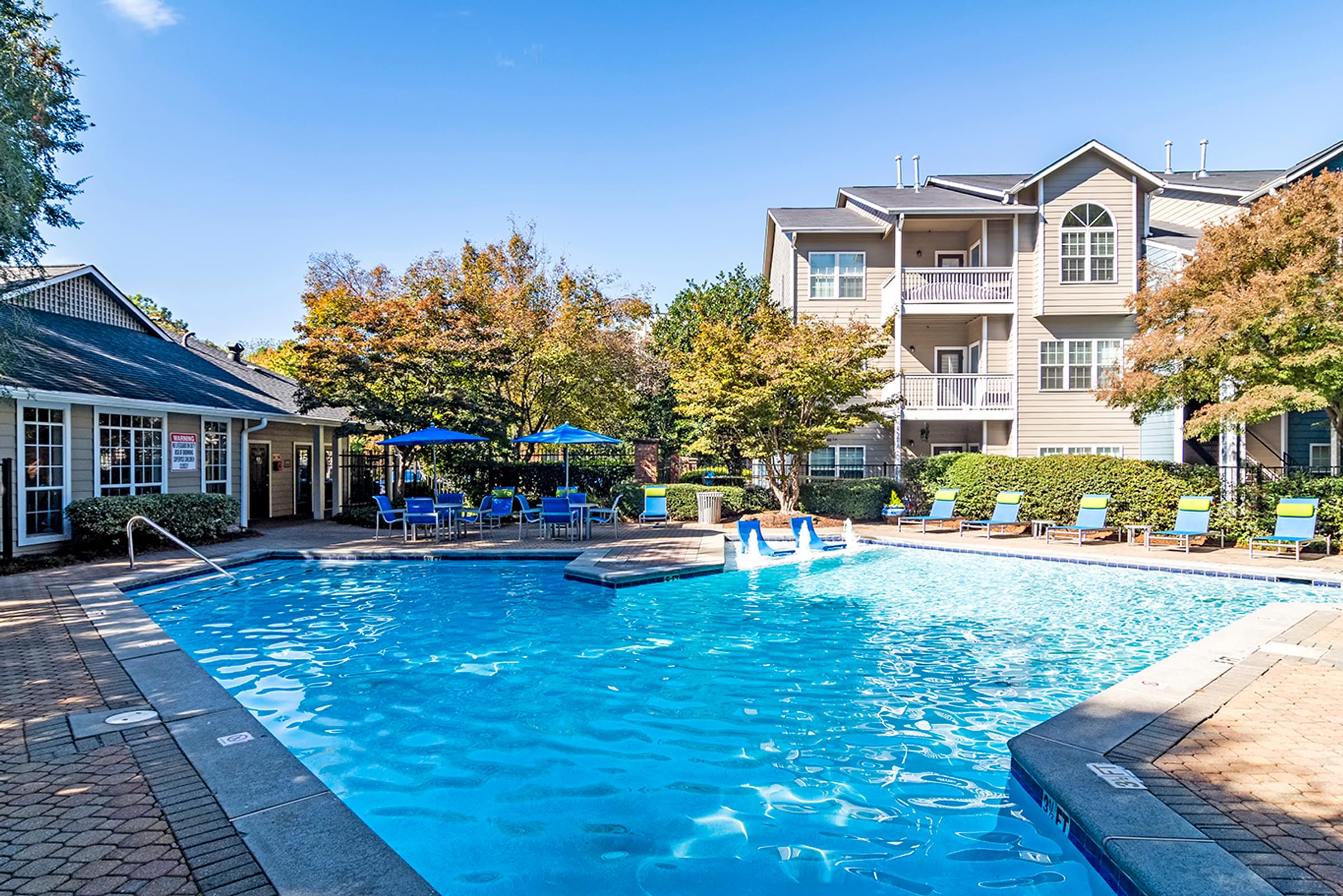 the swimming pool at the preserve at polk apartments