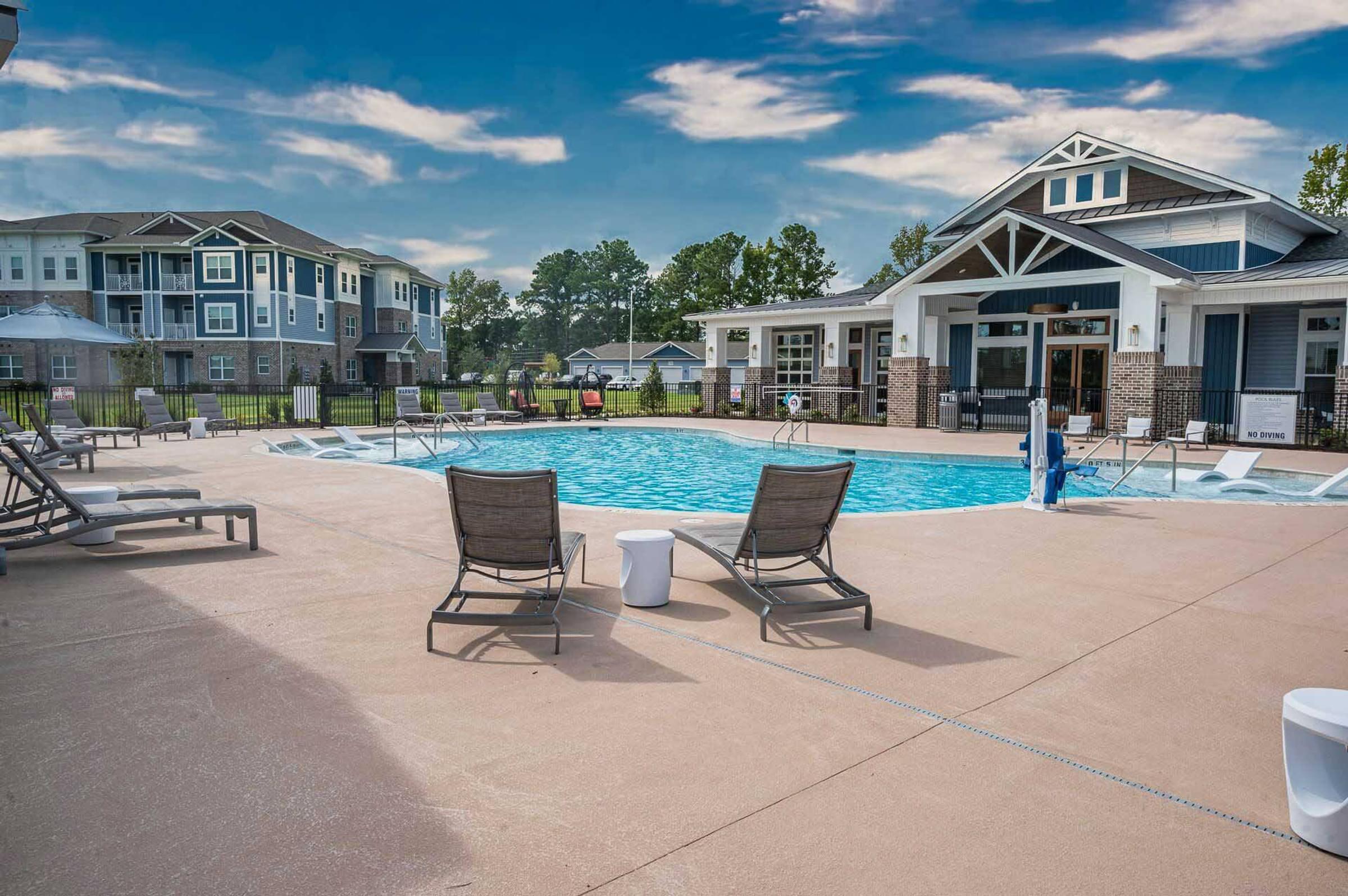 our apartments have a pool and lounge chairs