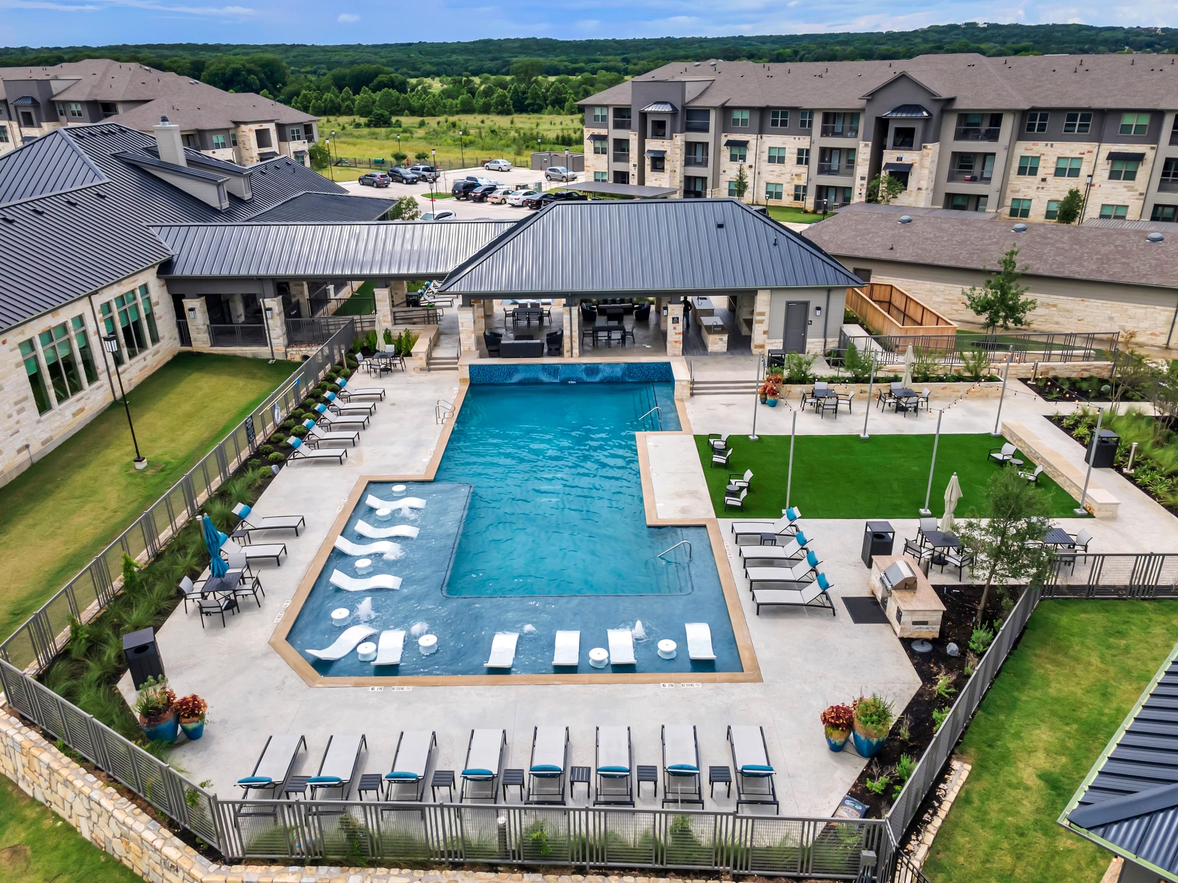 an aerial view of the pool at the resort at governors crossing