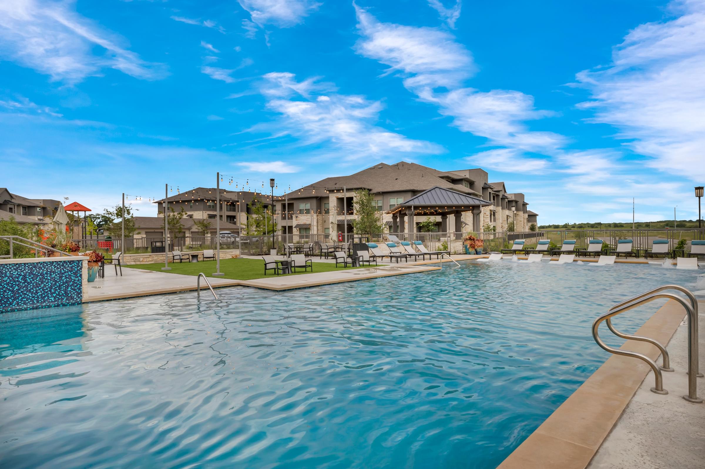 Custom Resort-Style Swimming Pool With Sun Shelf And Poolside Social Pavilion