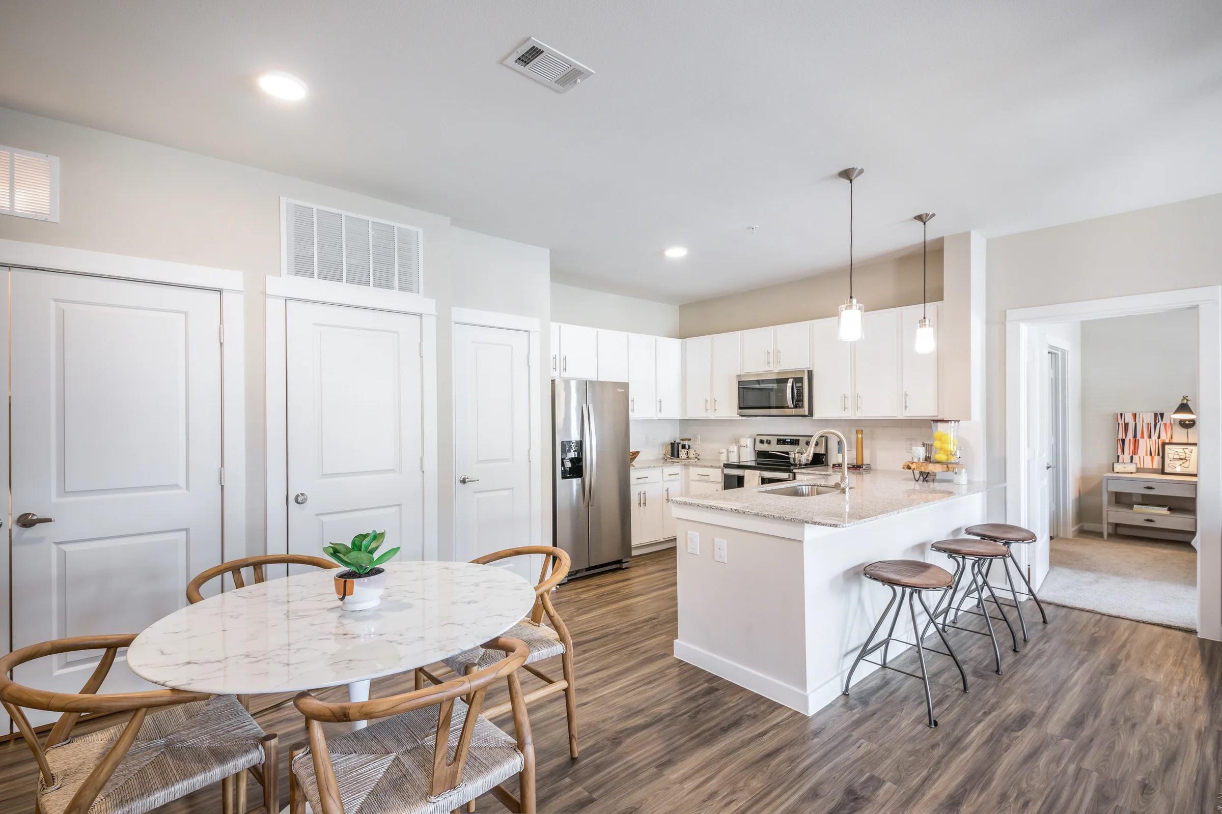 Modern Kitchen With Energy Efficient Appliances and White Quartz Countertops