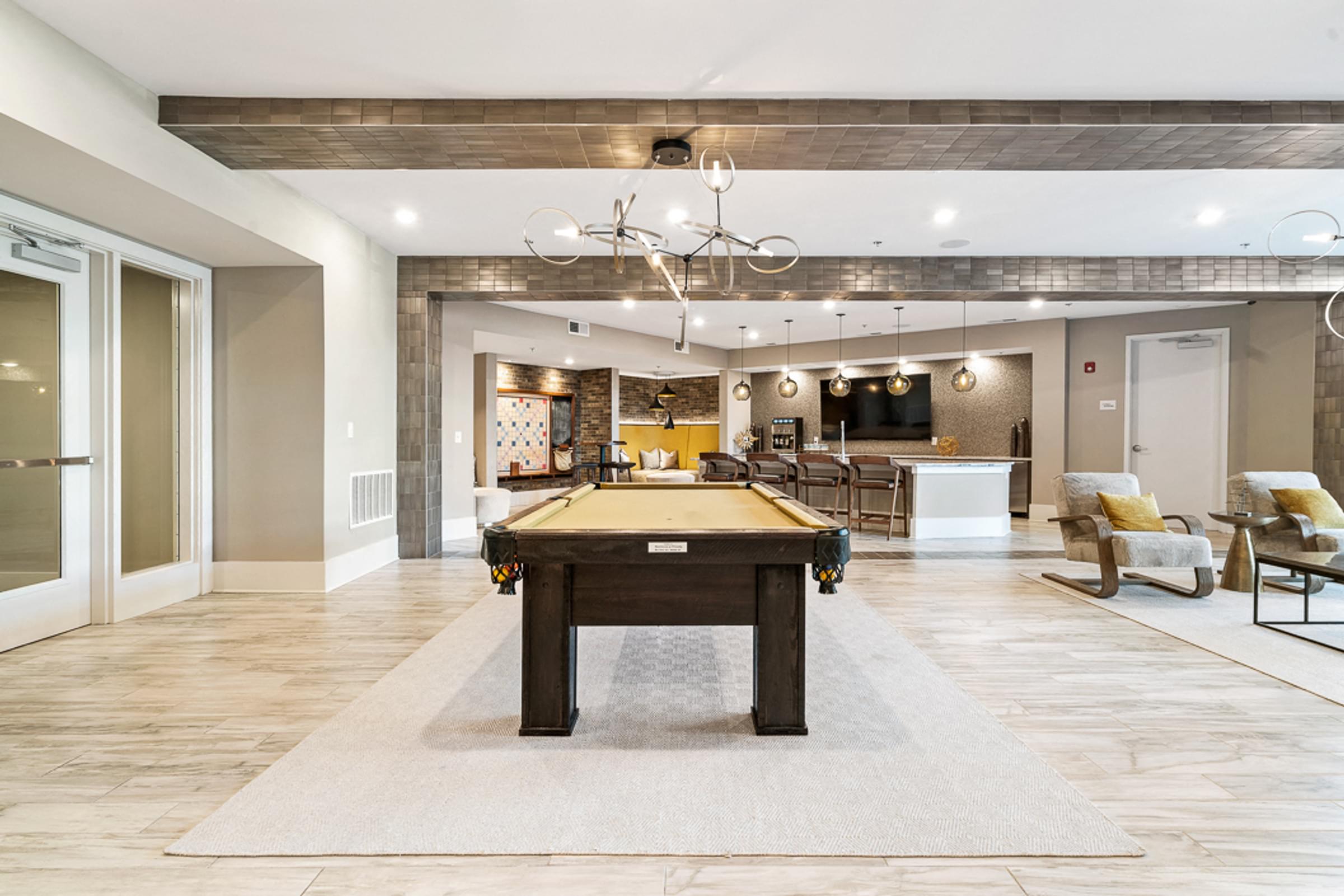 Billiards Pool table in resident clubhouse at hawthorne at friendly apartments