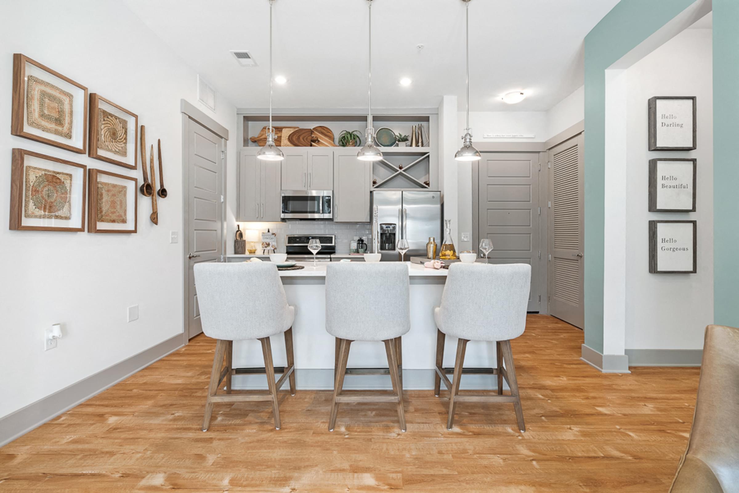 Open concept floor plan with kitchen island hawthorne at friendly
