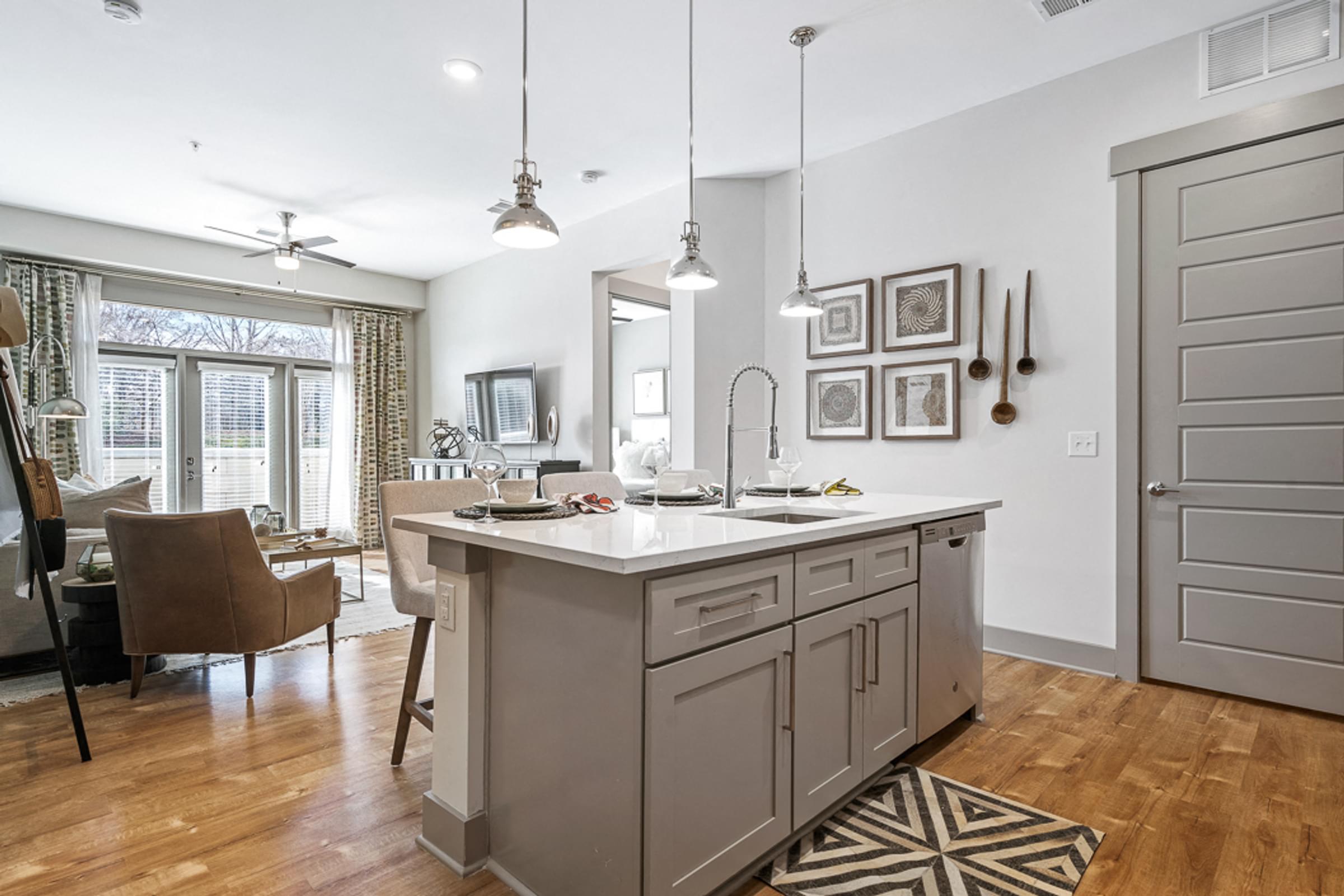 Open concept floor plan with kitchen island hawthorne at friendly