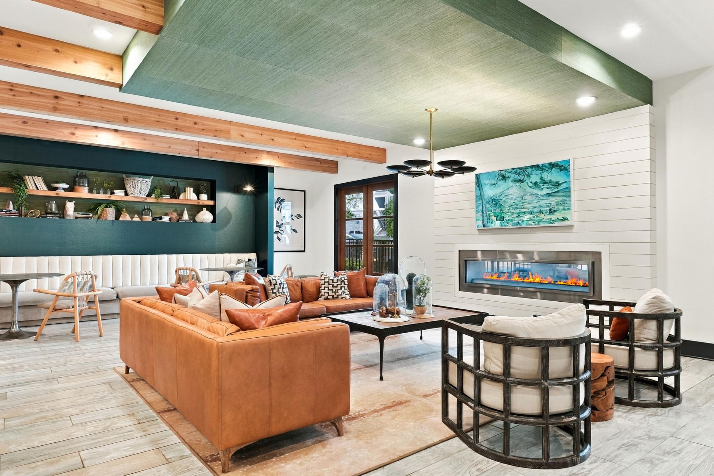 A living room with a brown sofa and a television.