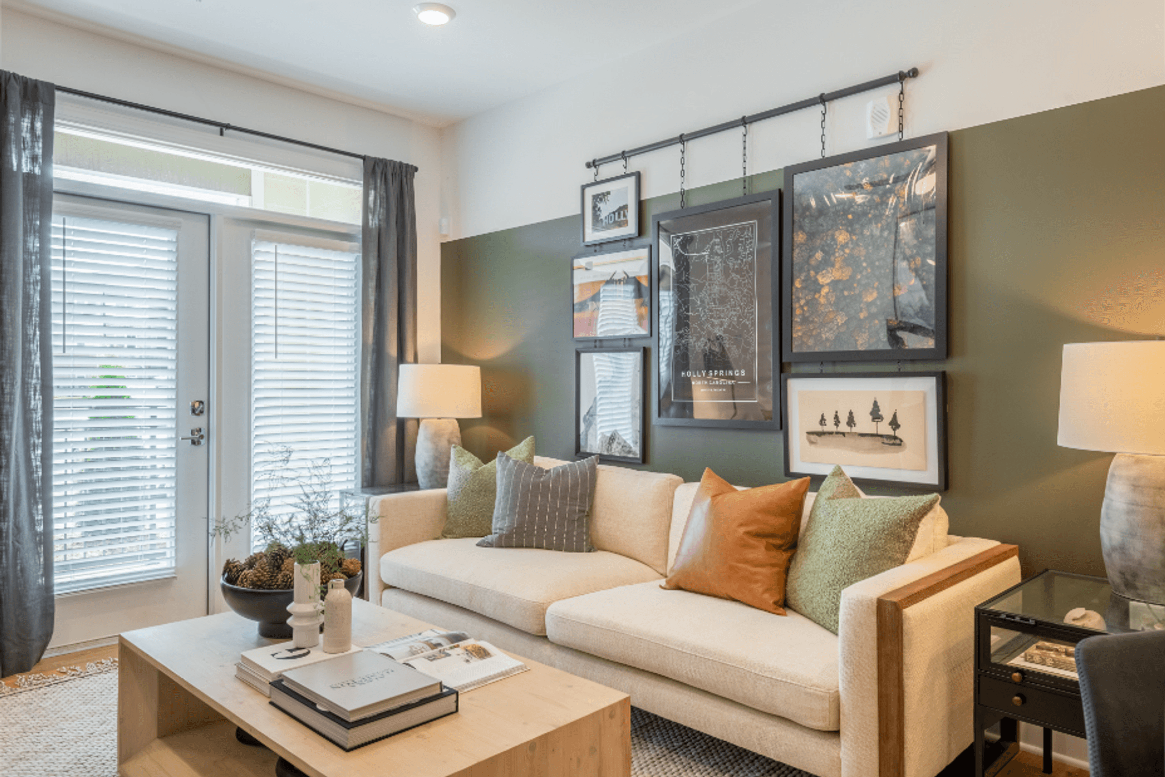 a living room with a couch and a coffee table