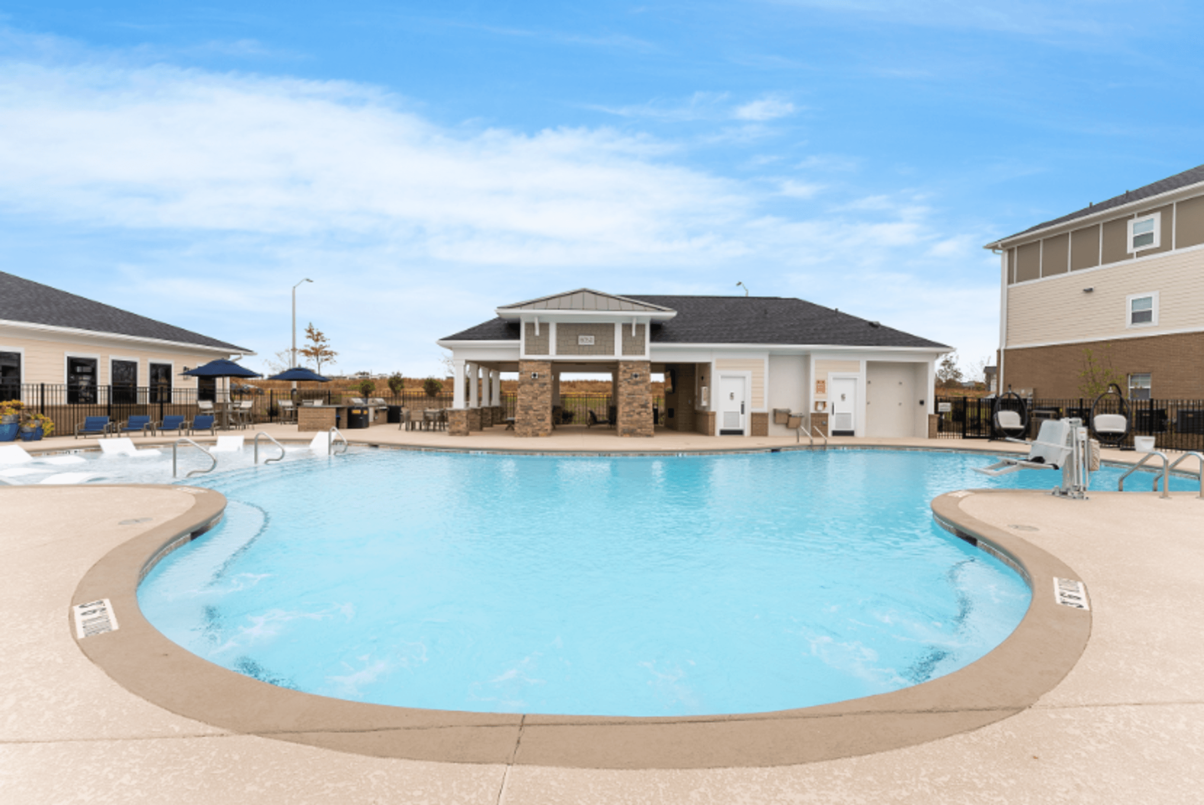 Custom Saltwater Swimming Pool with Sun Shelf and Poolside Cabana with TV and Fireplace