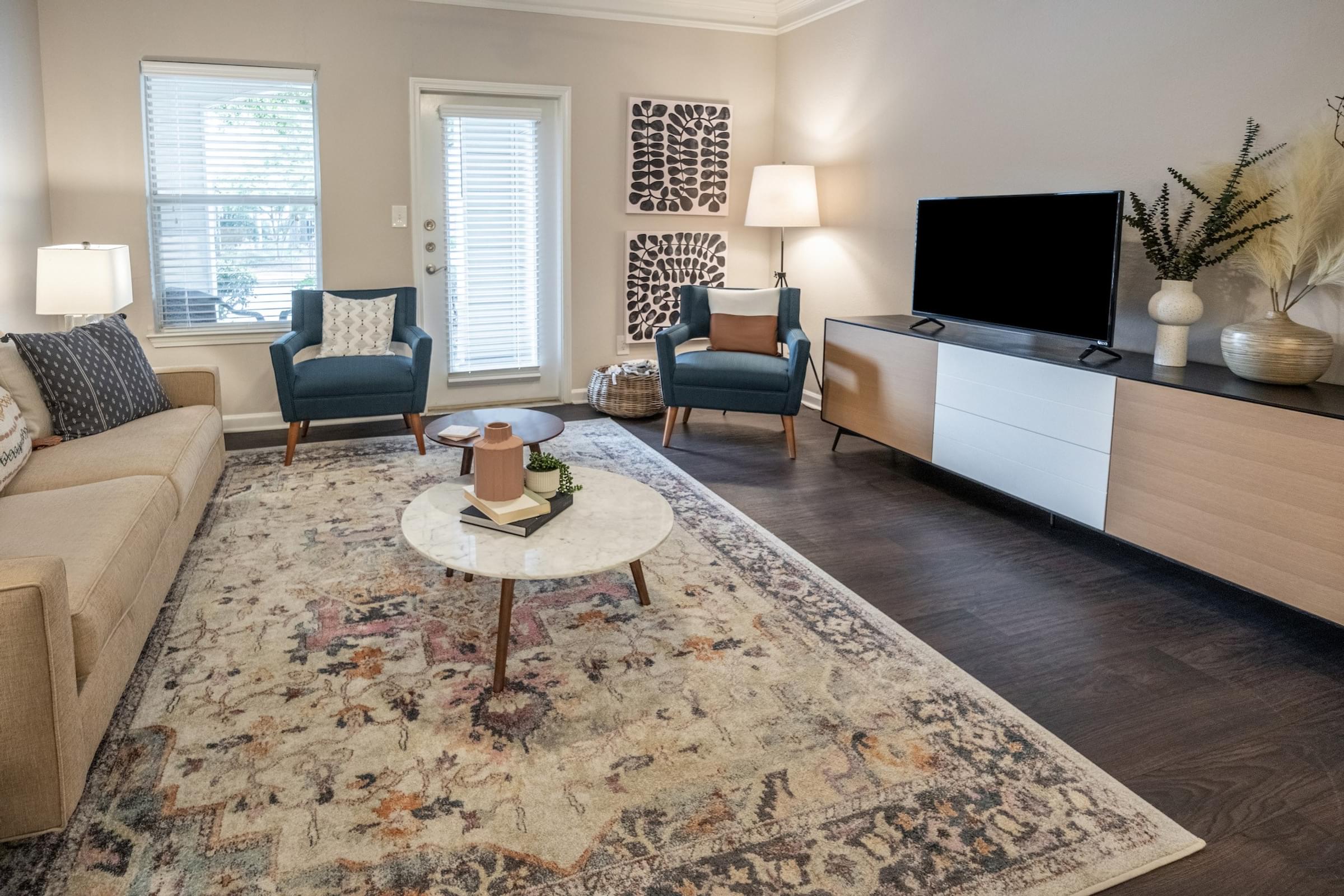 a living room with a couch and a coffee table