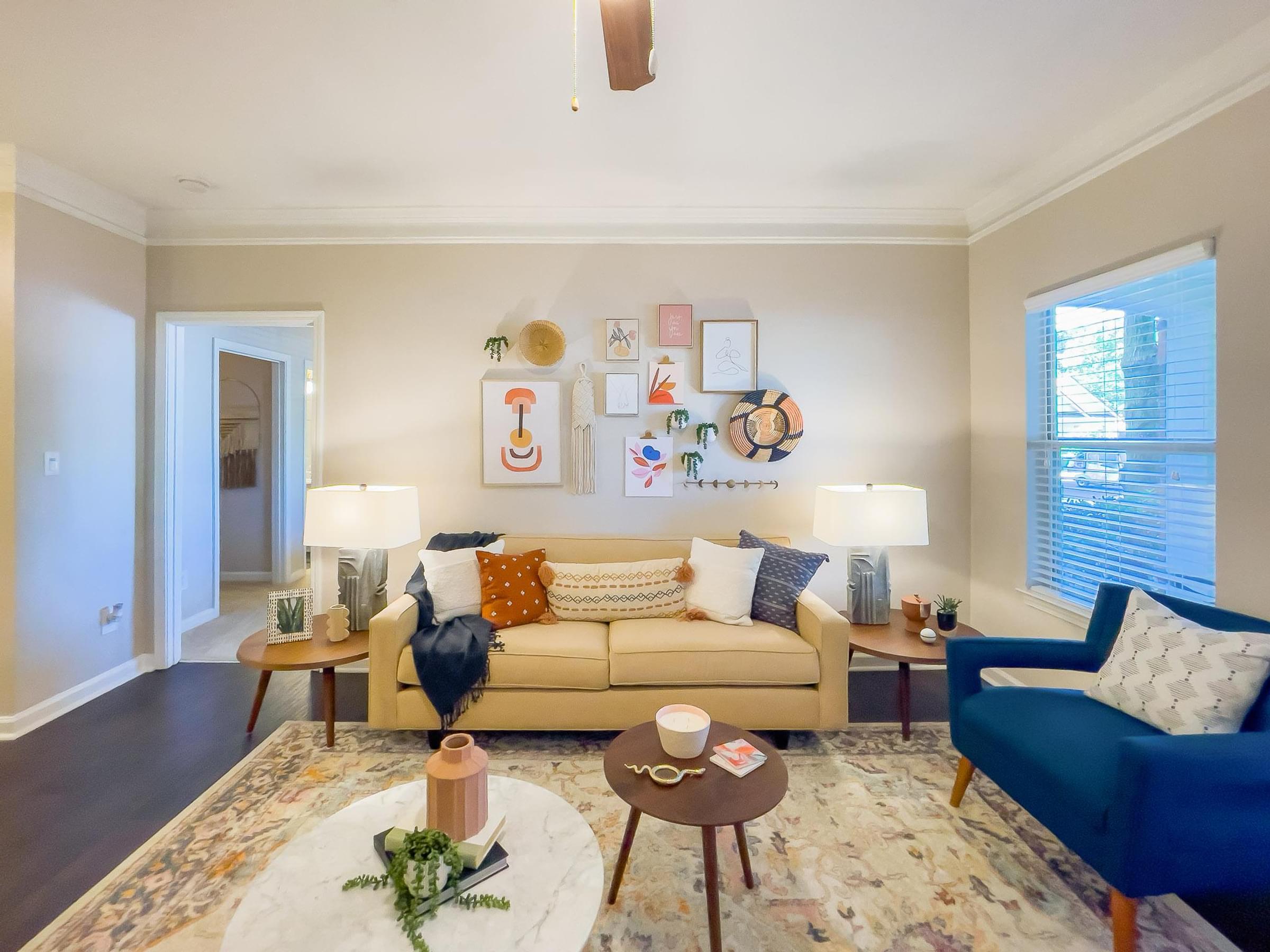 Open-Concept Living Room with Hardwood-Style Flooring
