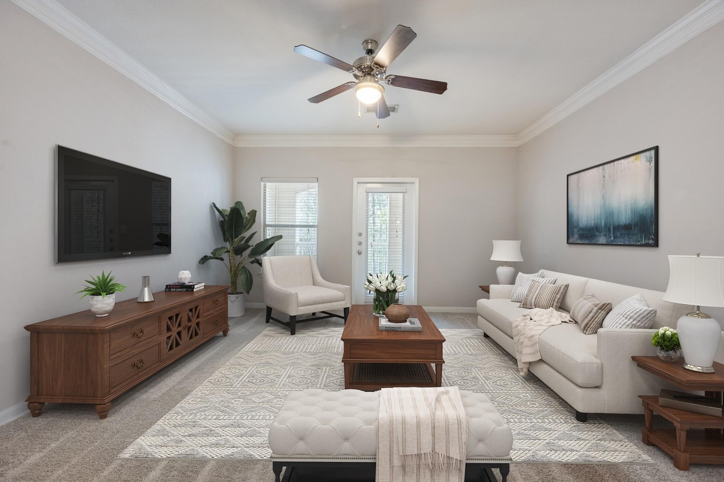 Open-Concept Living Room with Hardwood-Style Flooring