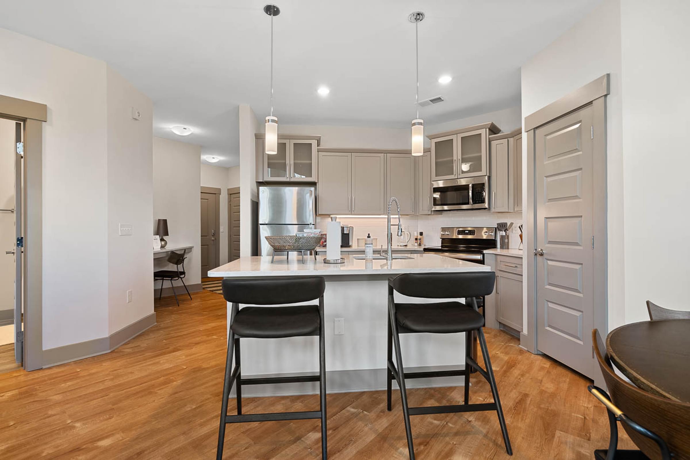 Luxury Kitchen with Stainless Steel Appliances and Pendant Lighting