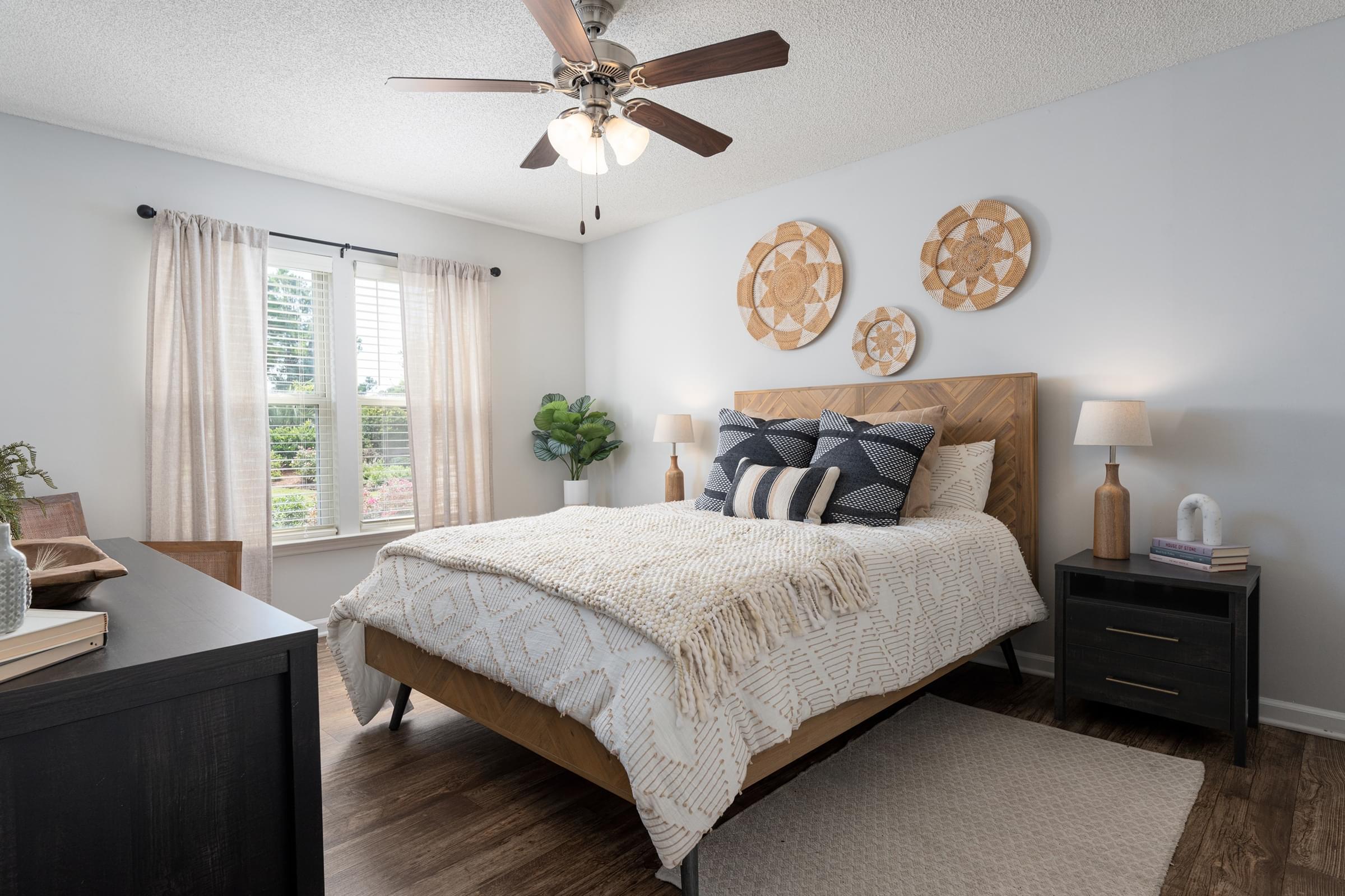 Spacious Bedrooms with Large Windows, Ceiling Fan and Walk-In Closets