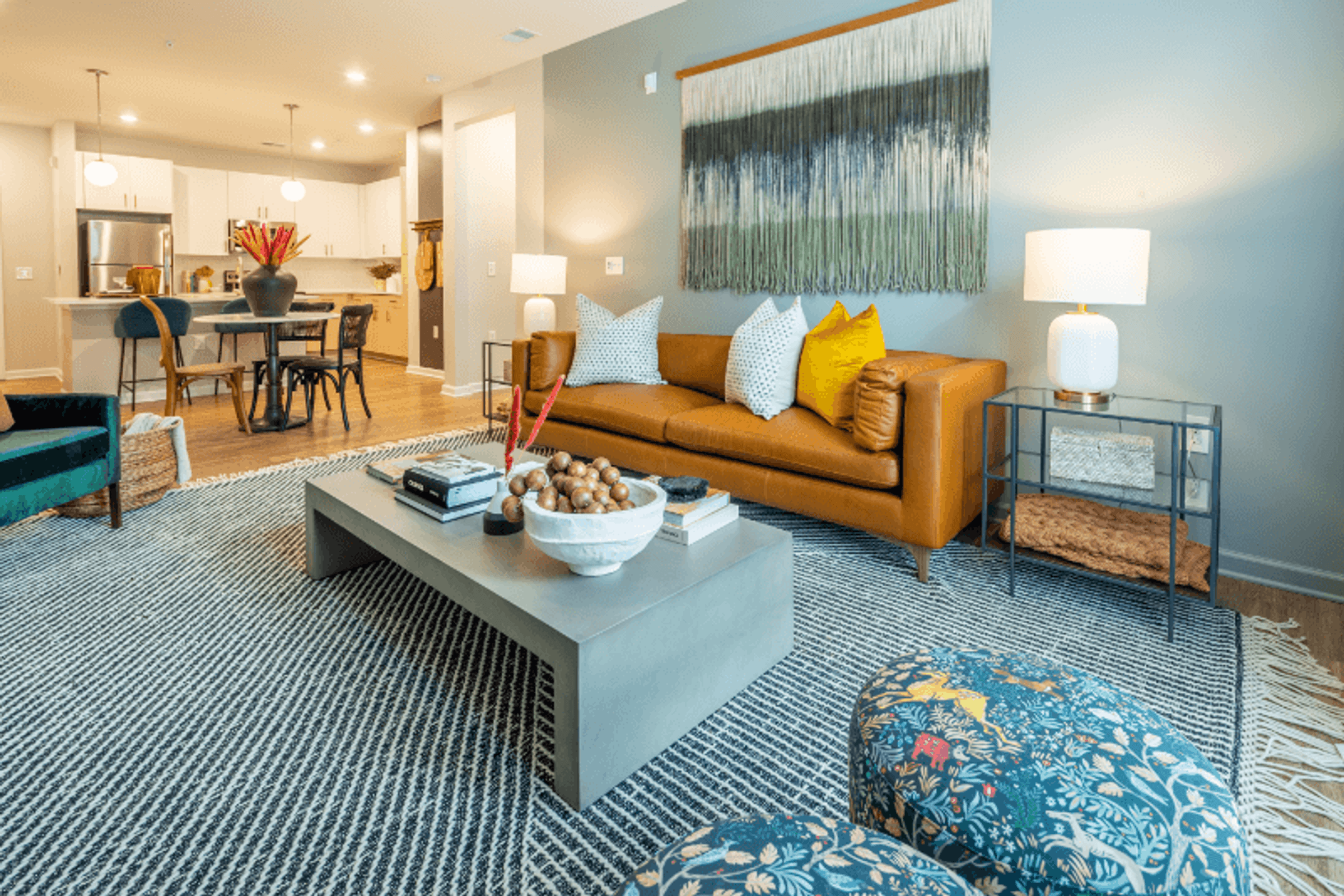 a living room with a couch and a coffee table