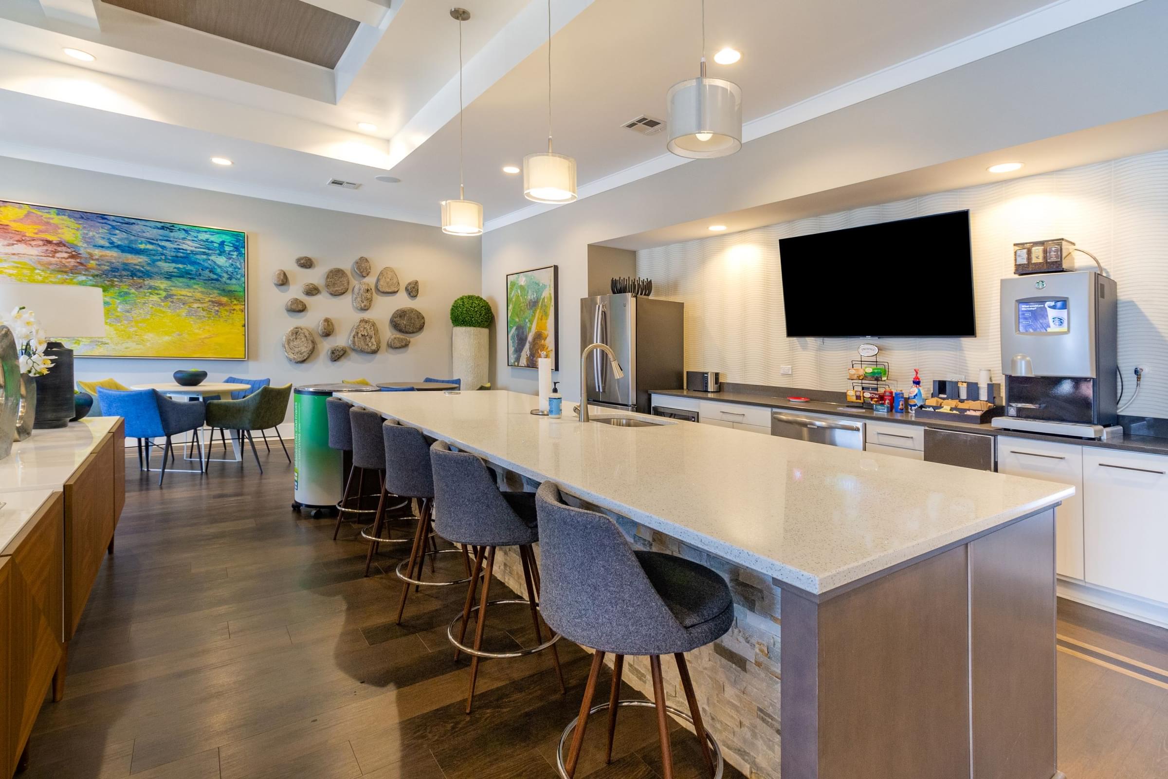 Community Clubhouse with Large Kitchen Island with Complimentary Starbucks Coffee Bar