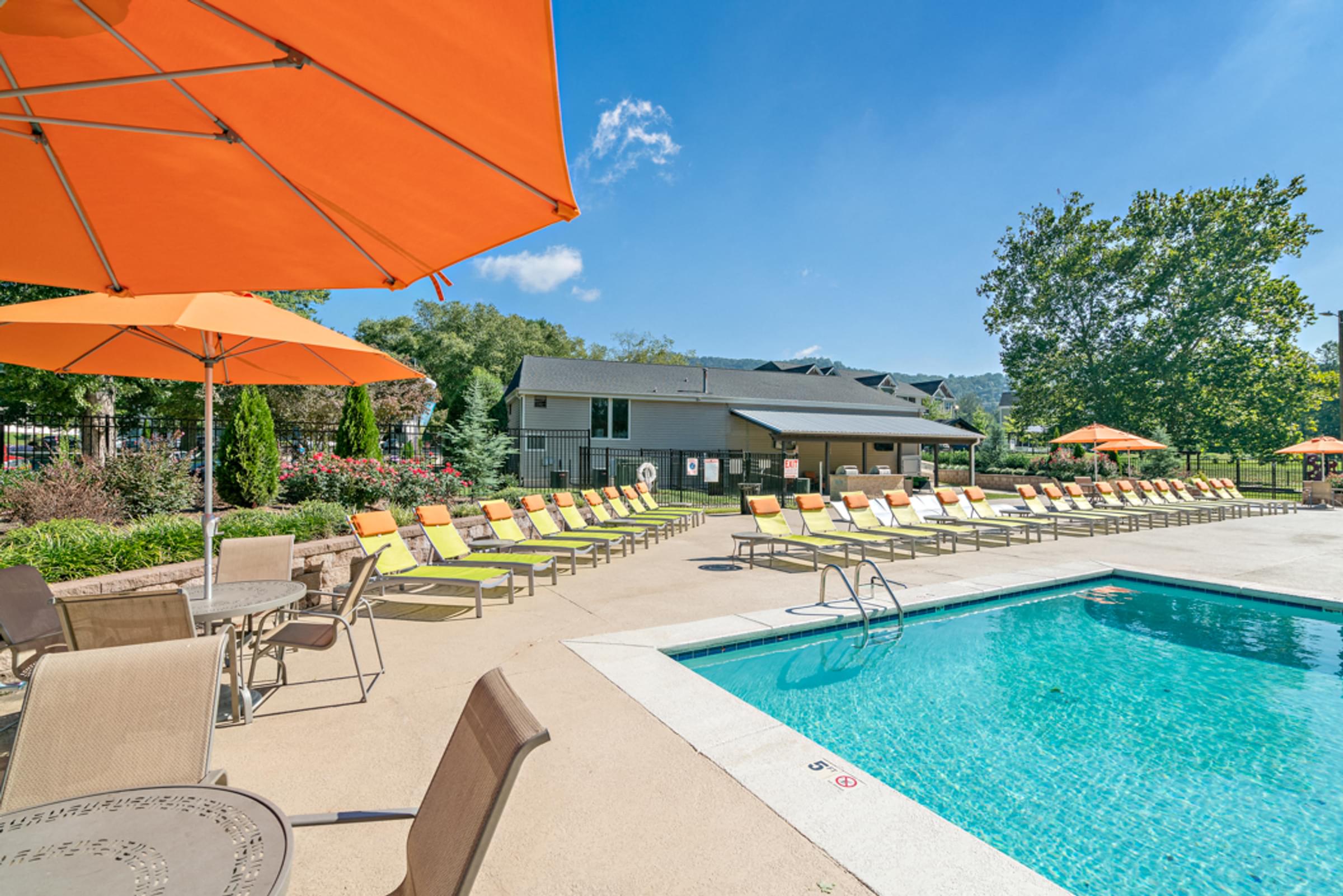 Hawthorne at Southside's resort-style swimming pool is just one of the amenities available to you Hawthorne at Southside sparkling swimming pool