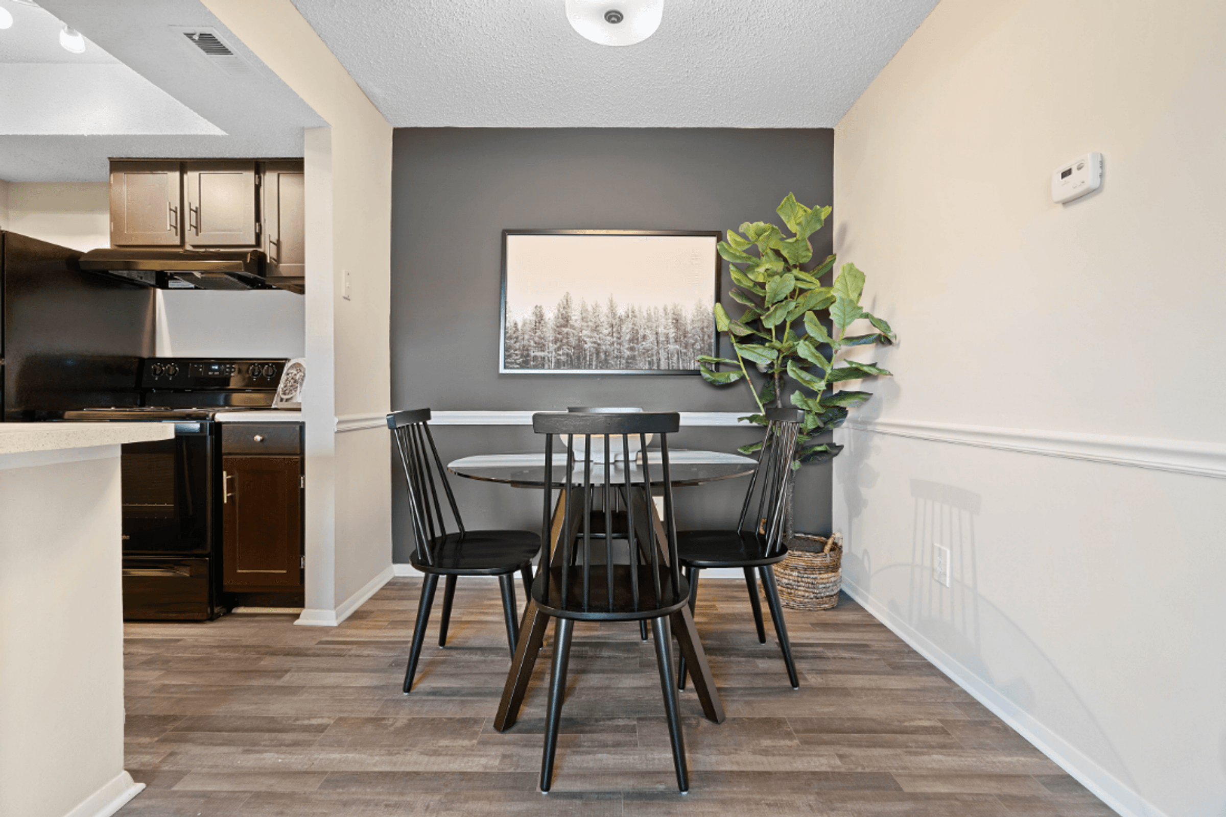 Separate Dining Space with Overhead Lighting