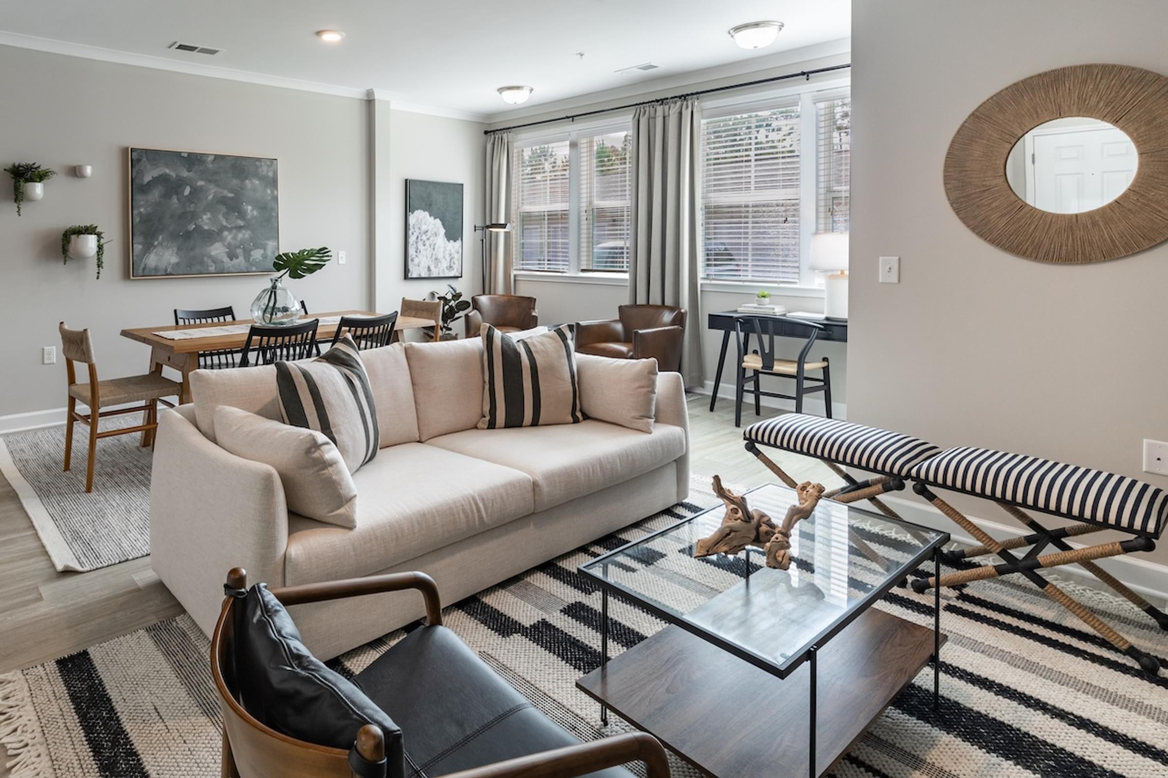 a living room with a couch and a coffee table