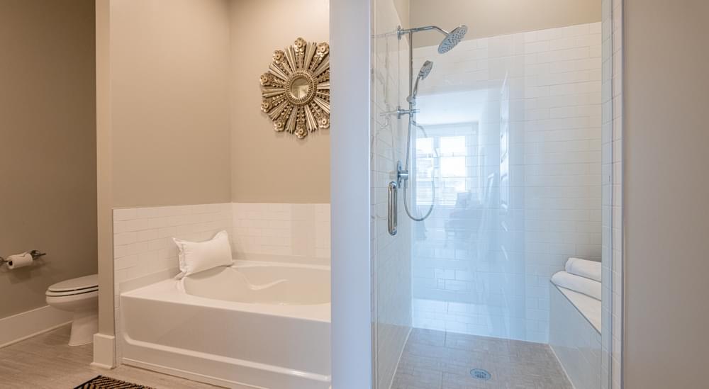 Large tub and glass-enclosed shower