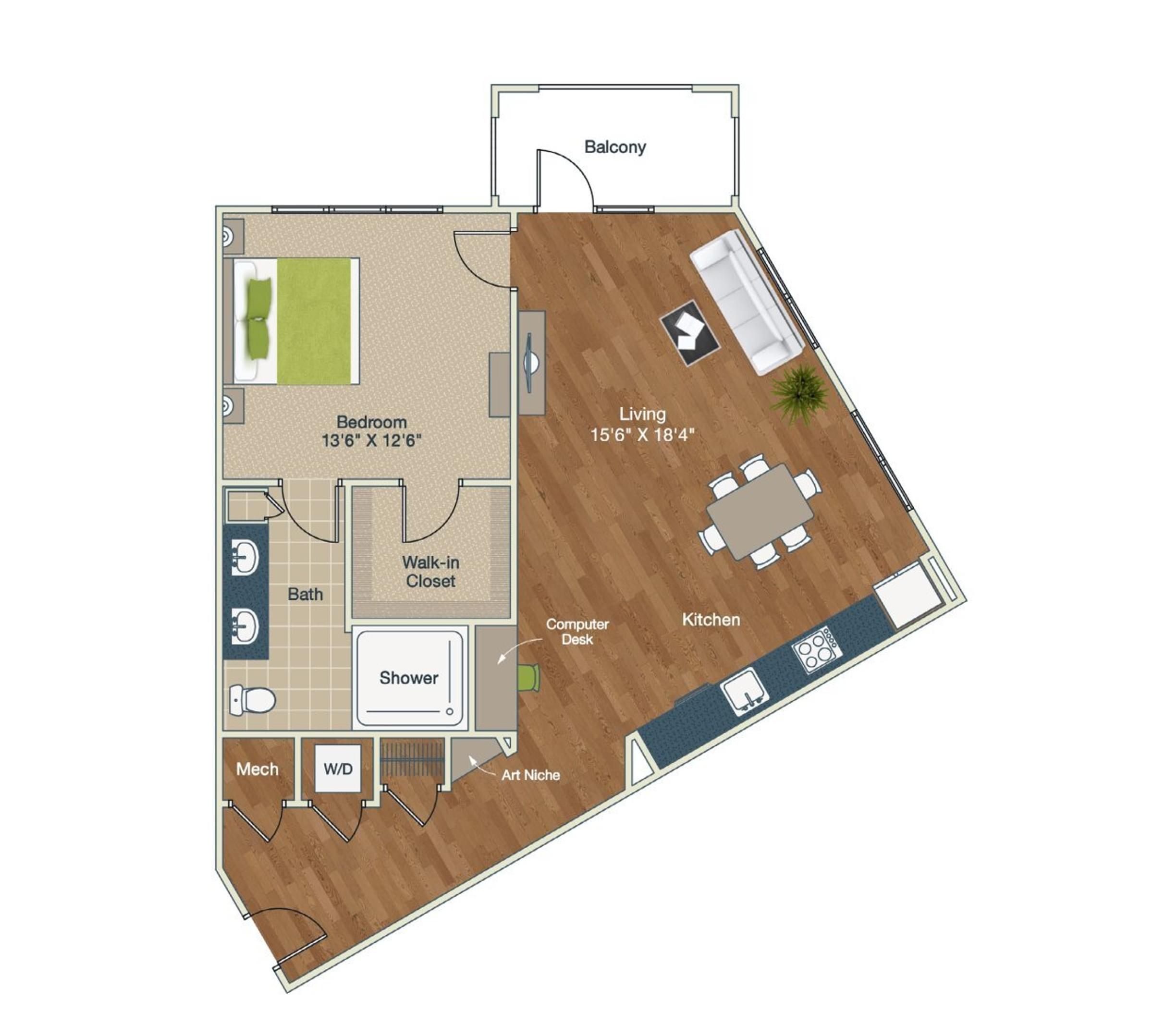 1 bedroom floor plan image