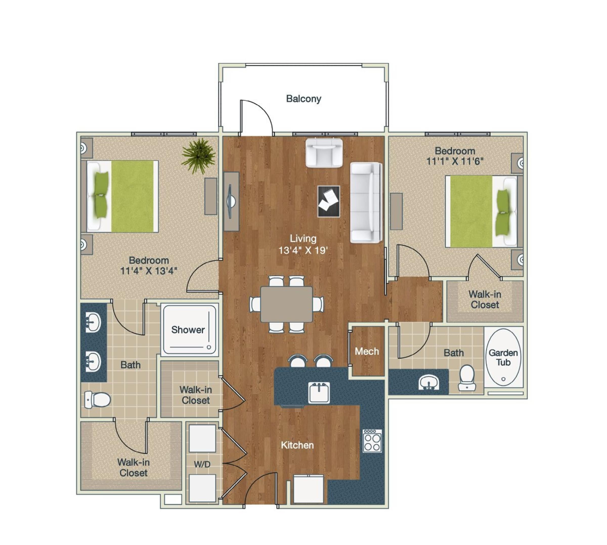 2 bedroom floor plan image