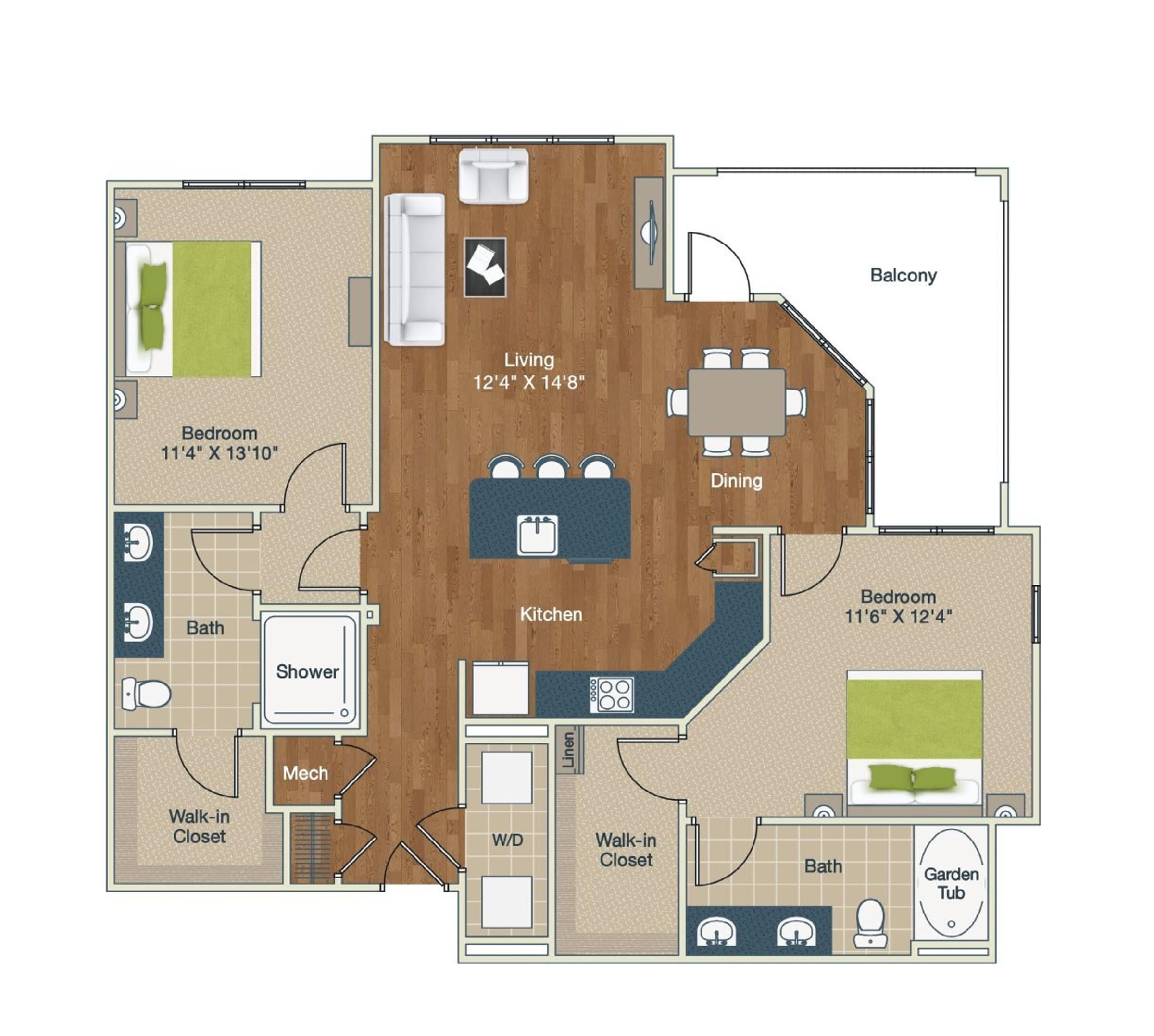 2 bedroom floor plan image