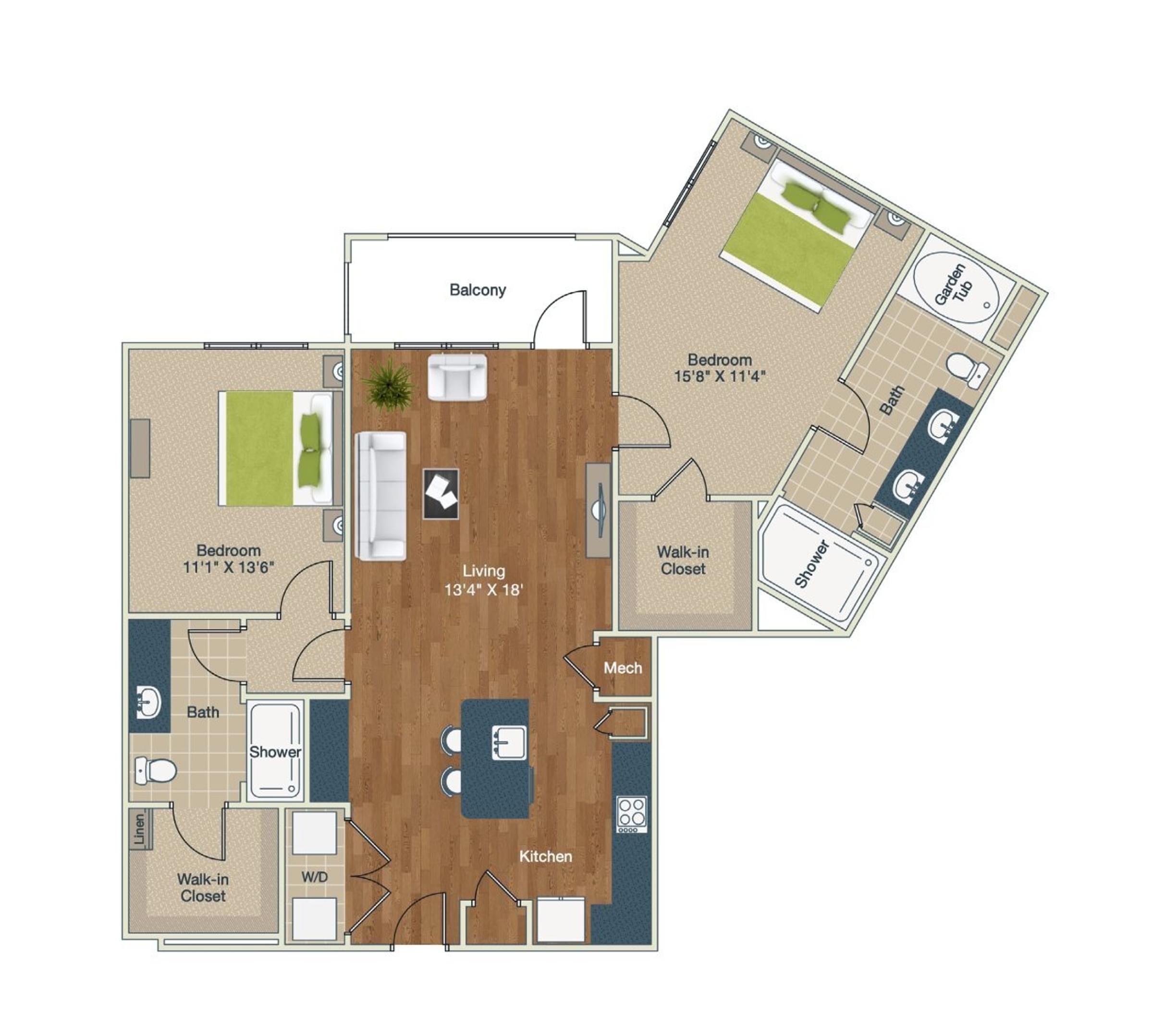 2 bedroom floor plan image