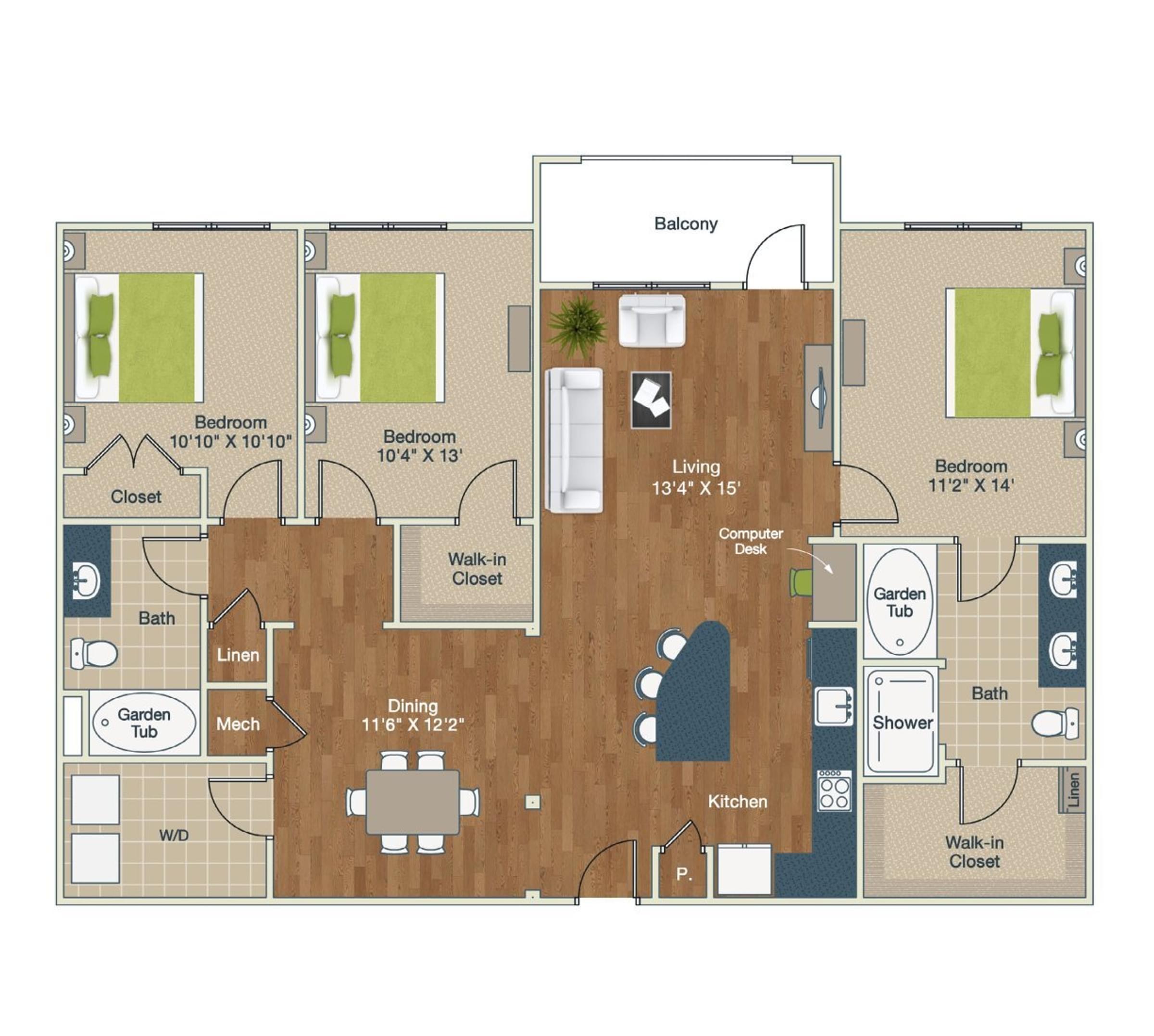 3 bedroom floor plan image