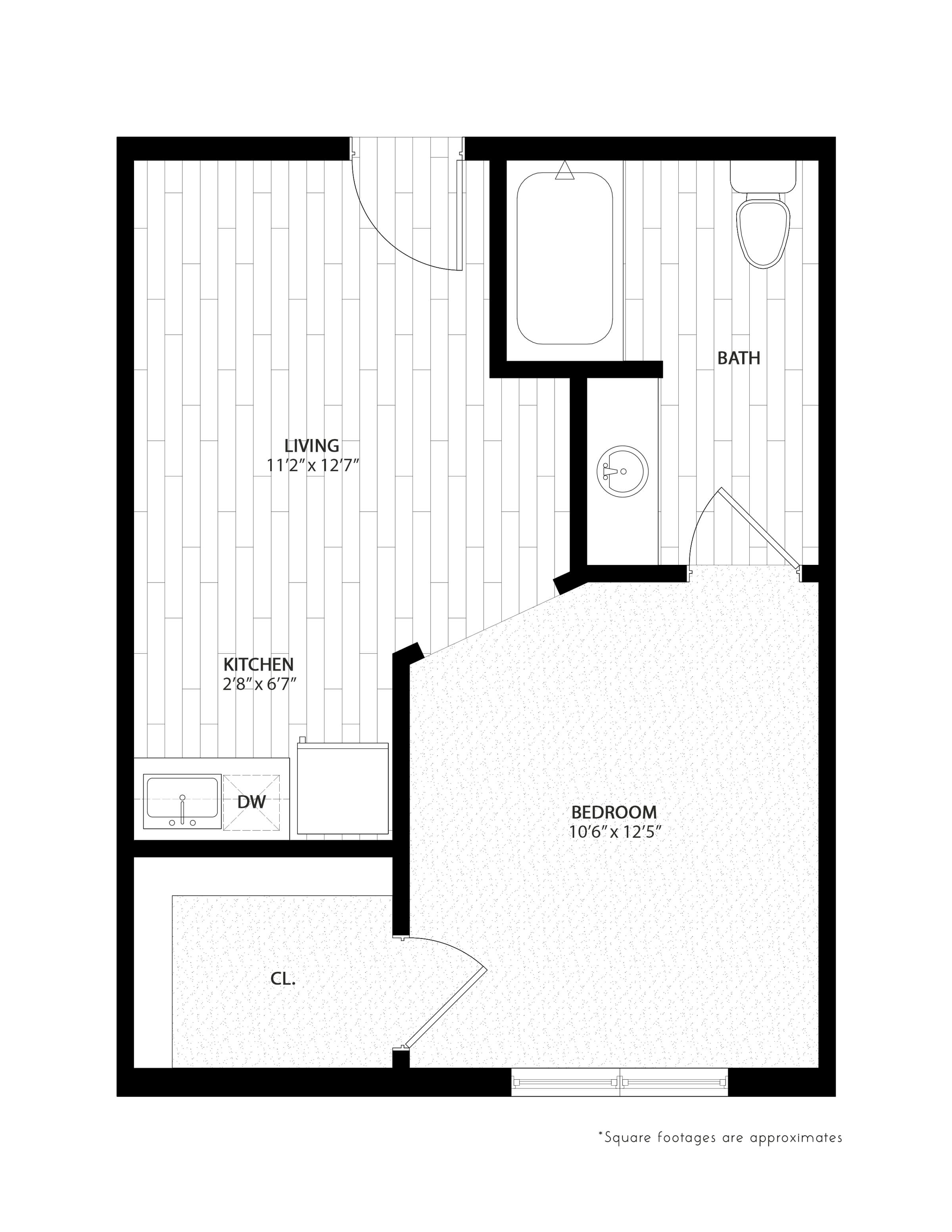 Brickmont at Acworth senior living community one-bedroom floor plan