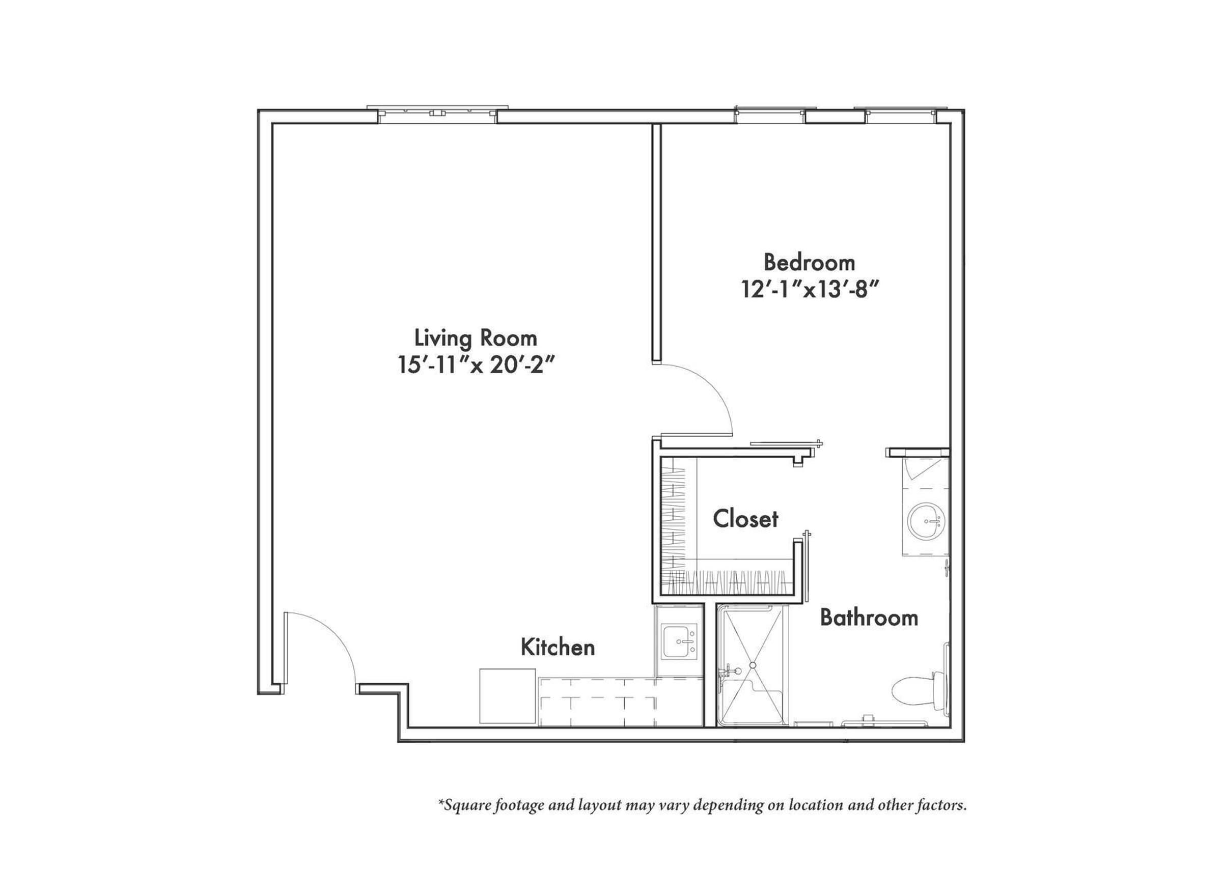 The Claiborne at Newnan Lakes senior living community one-bedroom floor plan