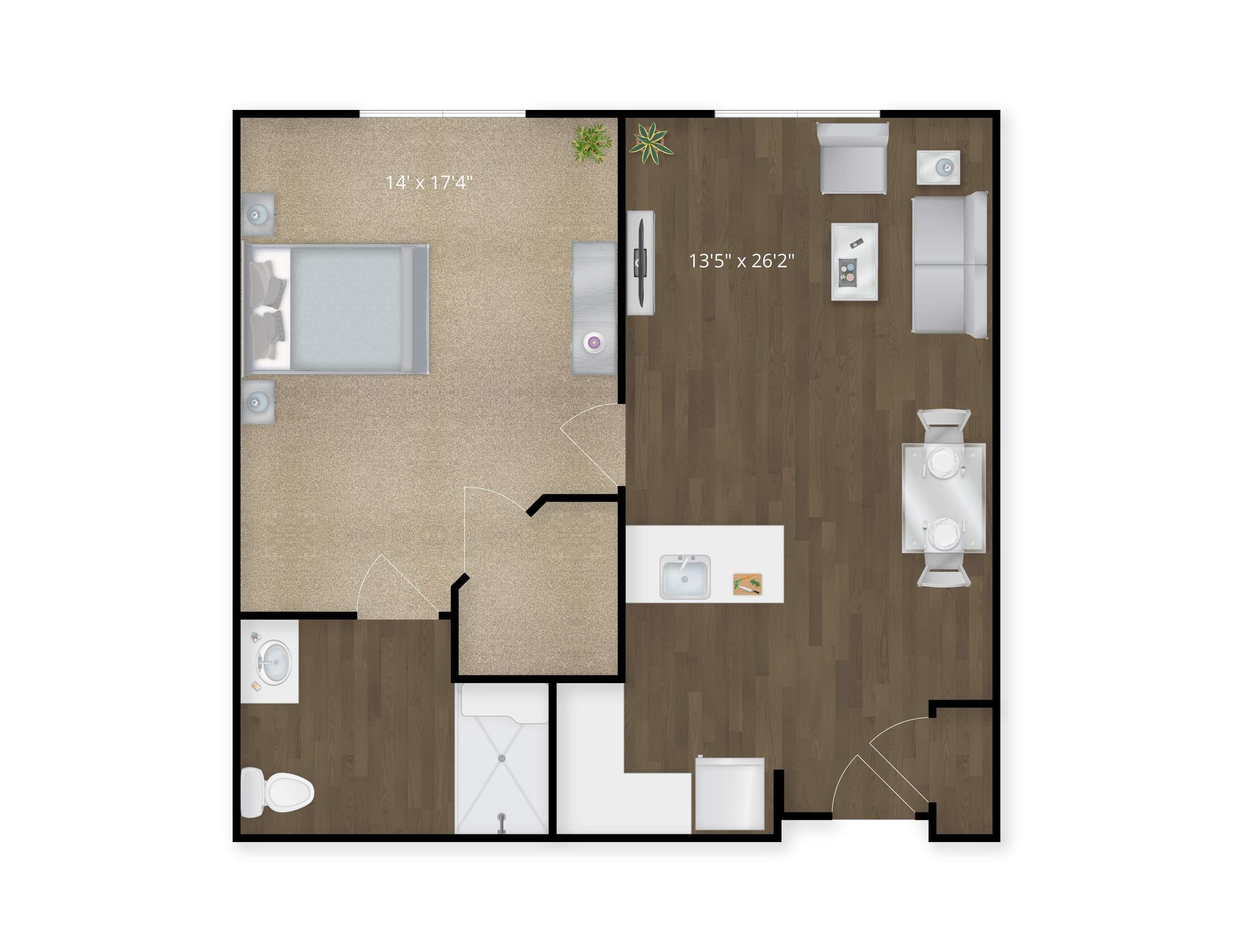 The Claiborne at Newnan Lakes senior living community one-bedroom floor plan