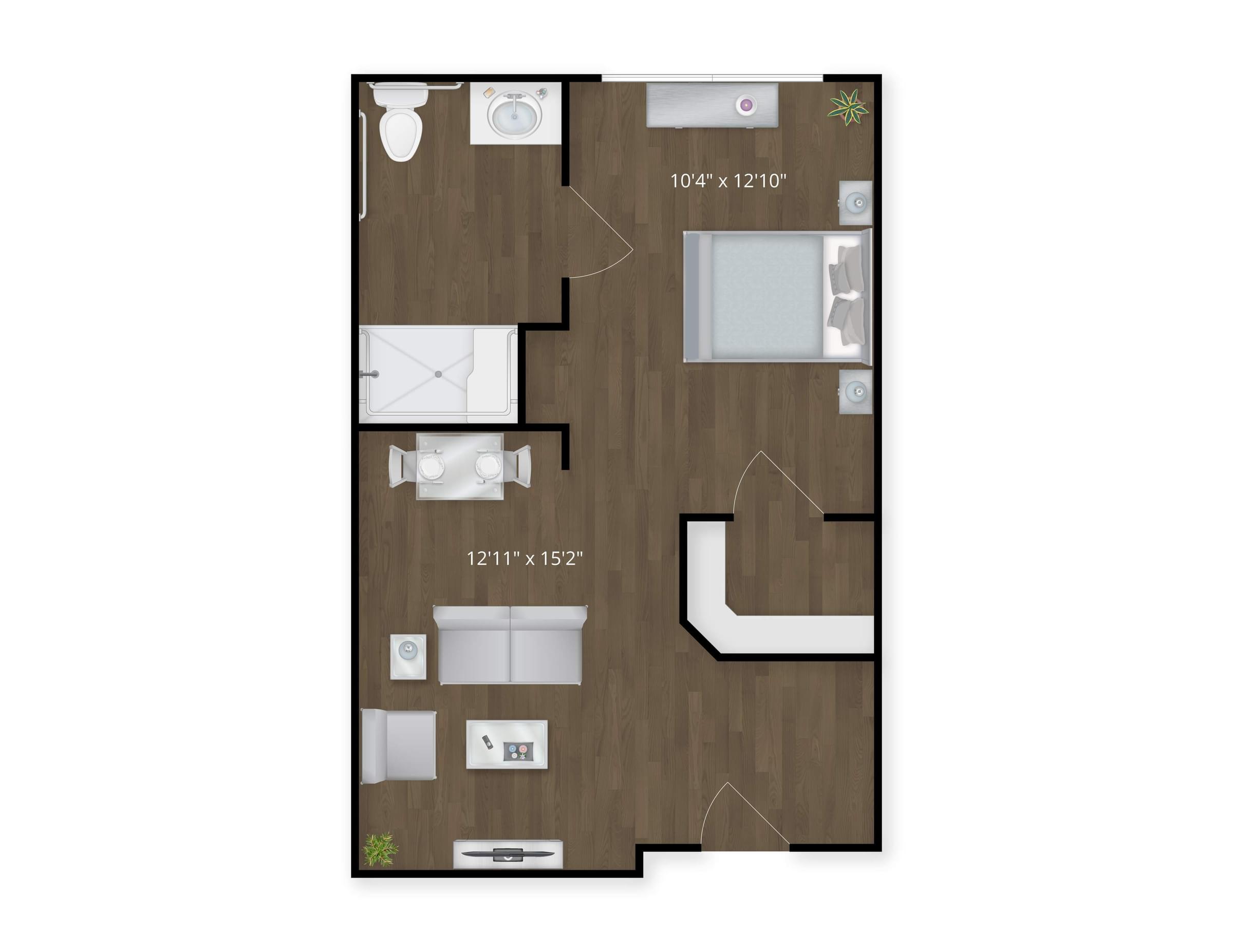 The Claiborne at Newnan Lakes senior living community one-bedroom floor plan