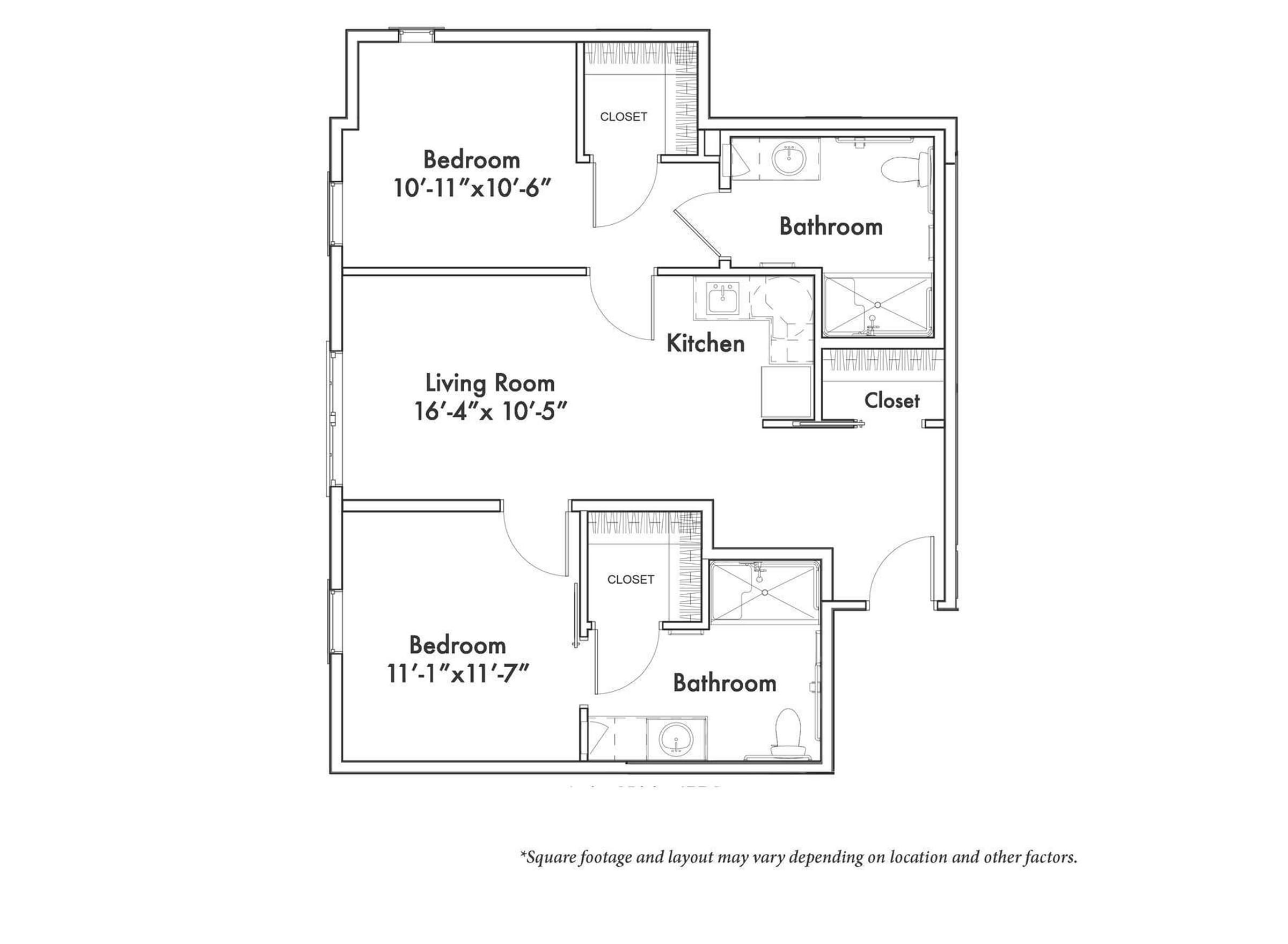 The Claiborne at Shoe Creek senior living community two-bedroom floor plan