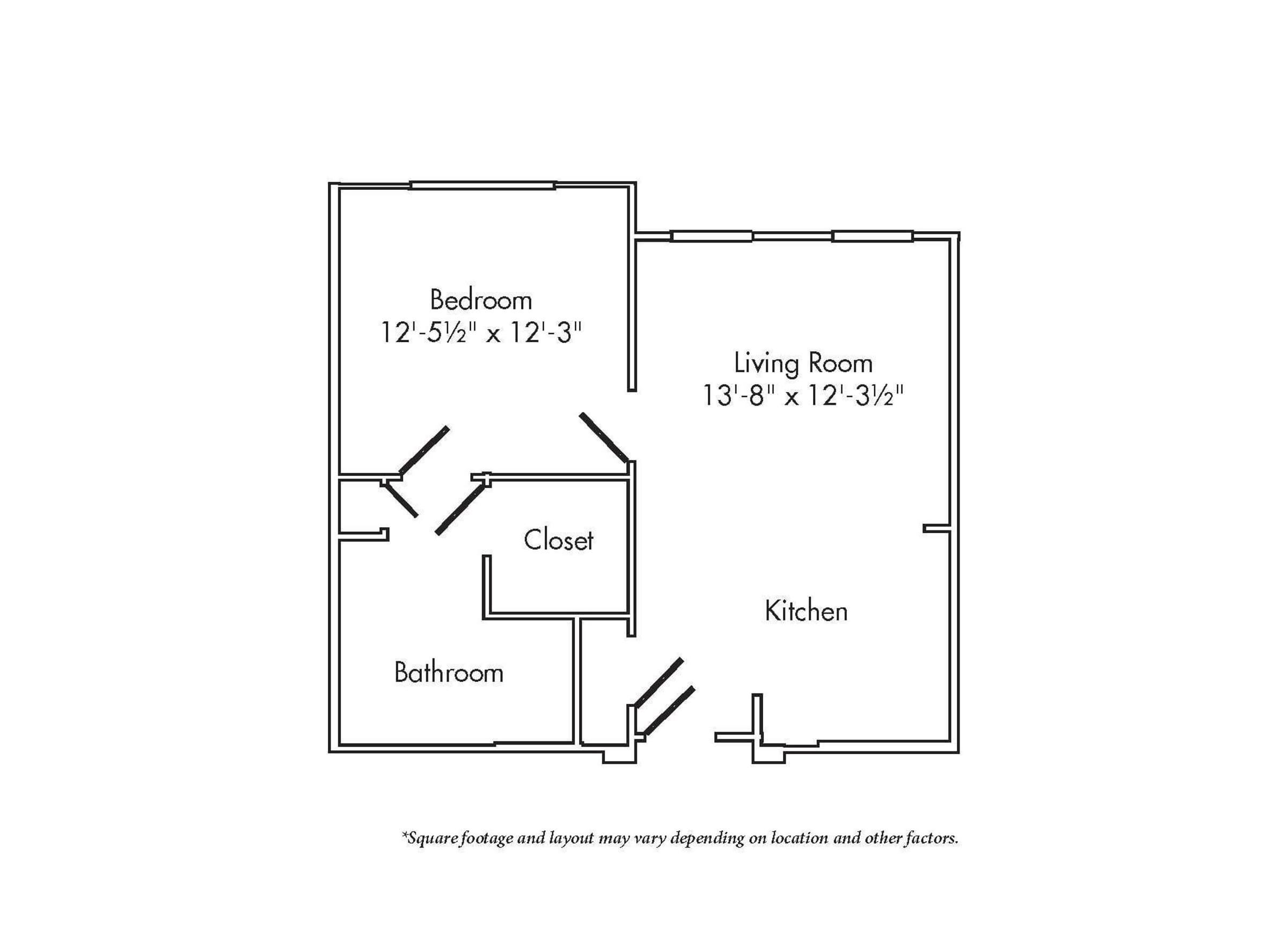 The Claiborne at Thibodaux senior living community one-bedroom floor plan