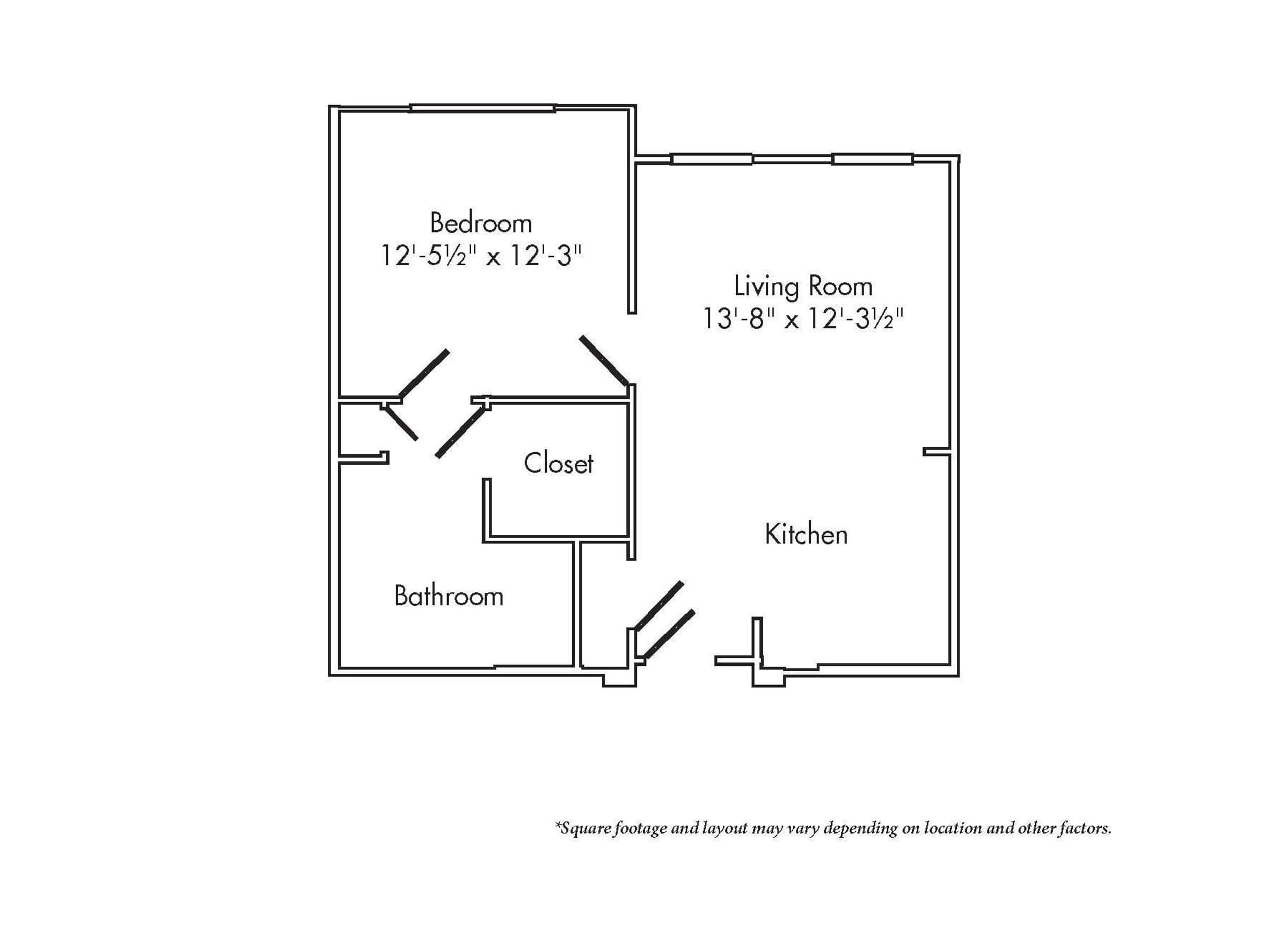 The Claiborne at Hattiesburg senior living community one-bedroom floor plan