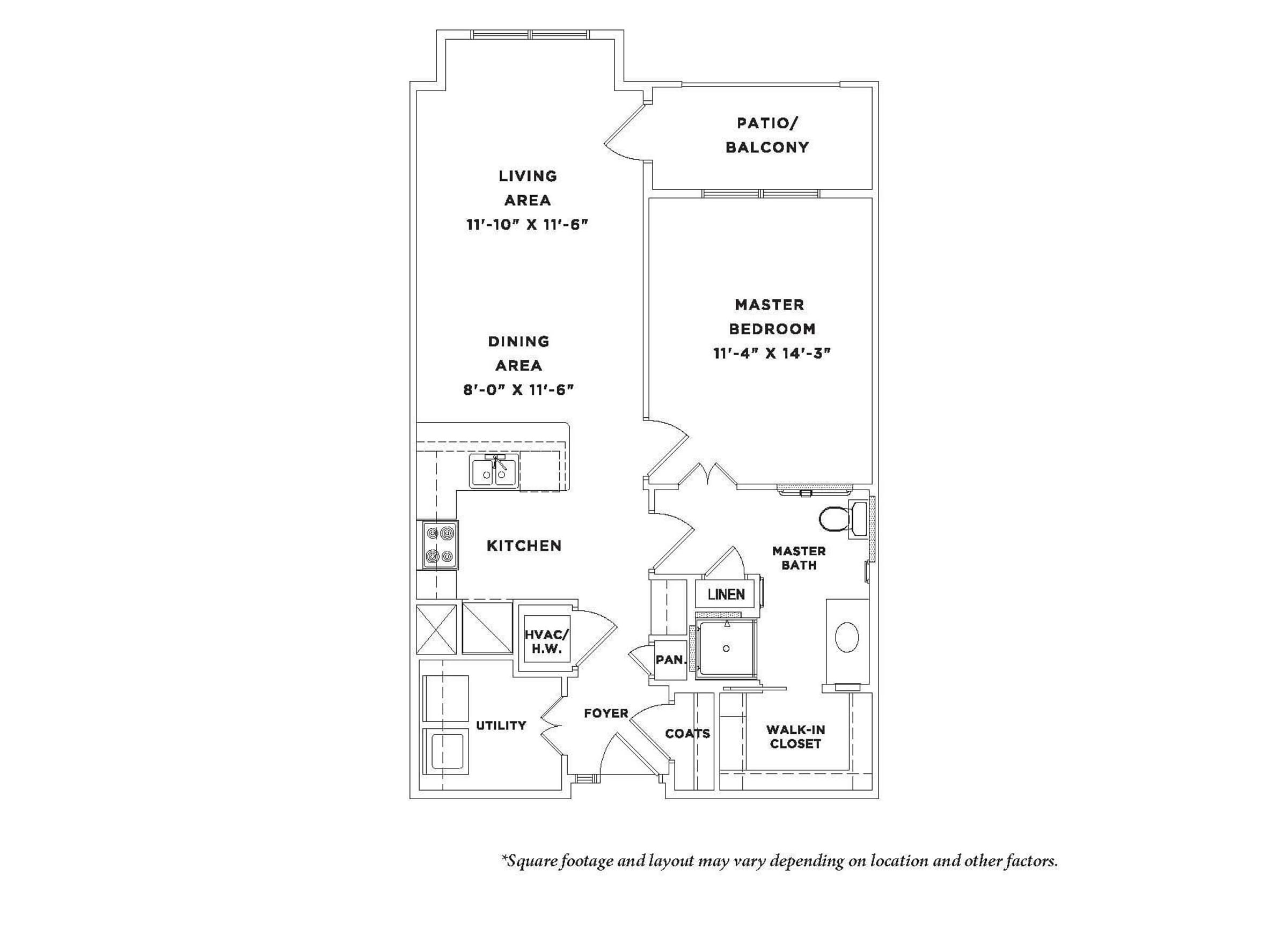 The Claiborne at Hattiesburg senior living community one-bedroom floor plan