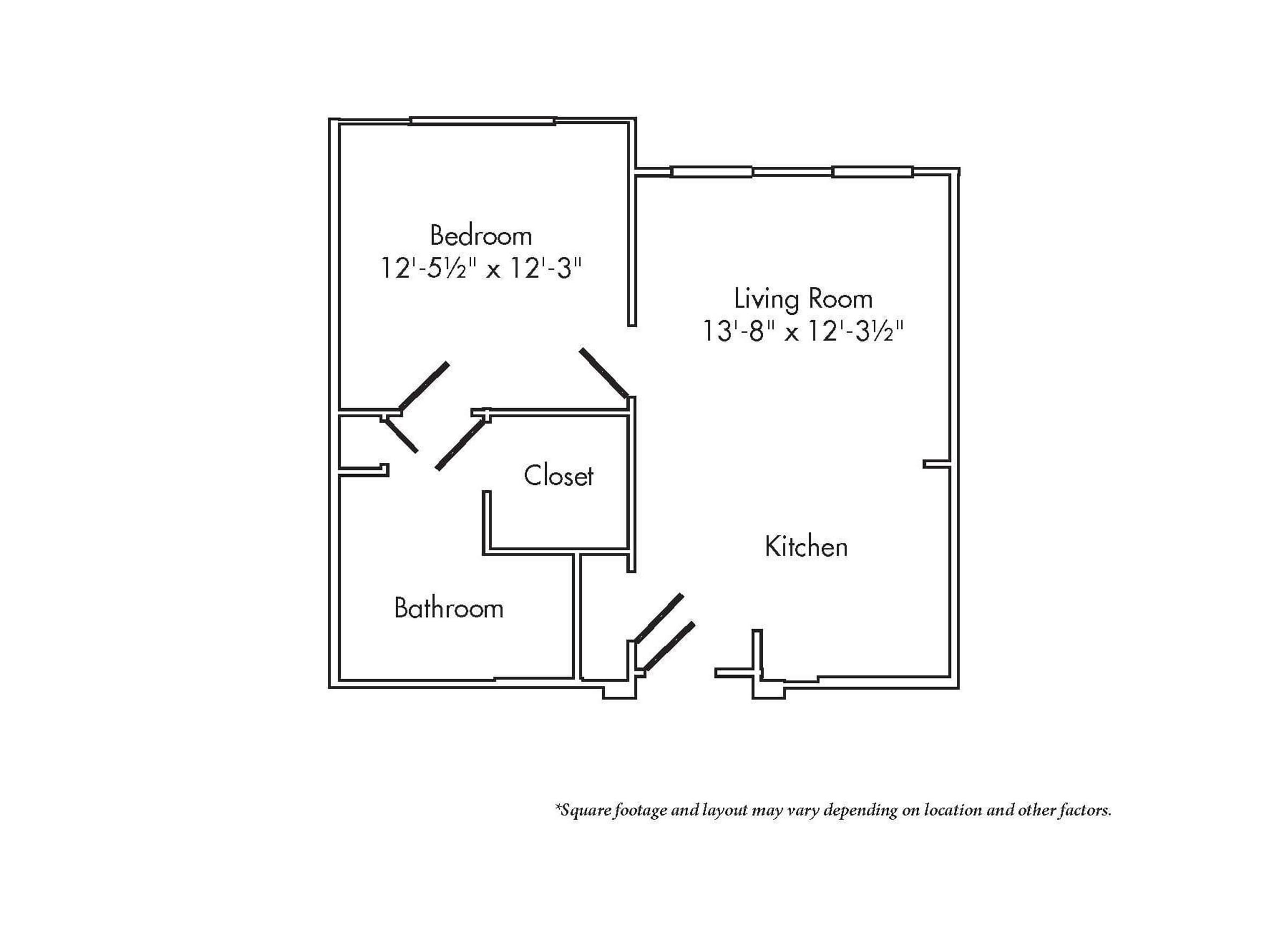 The Claiborne at McComb senior living community one-bedroom floor plan