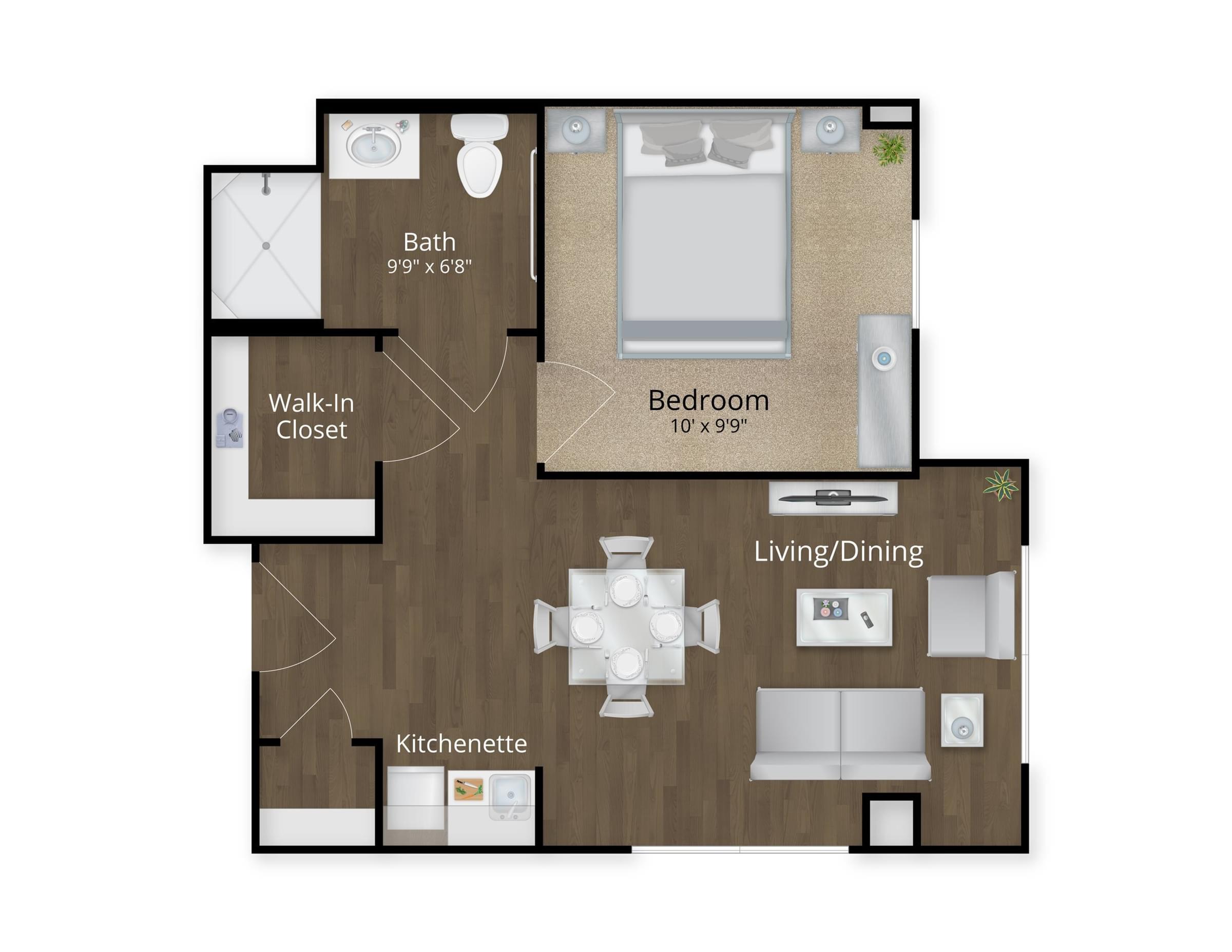 The Avaline at River Oaks senior living community one-bedroom floor plan