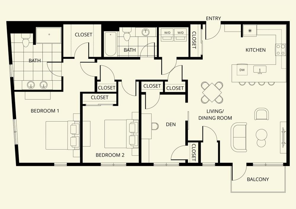 2 Bedroom + Den floor plan image