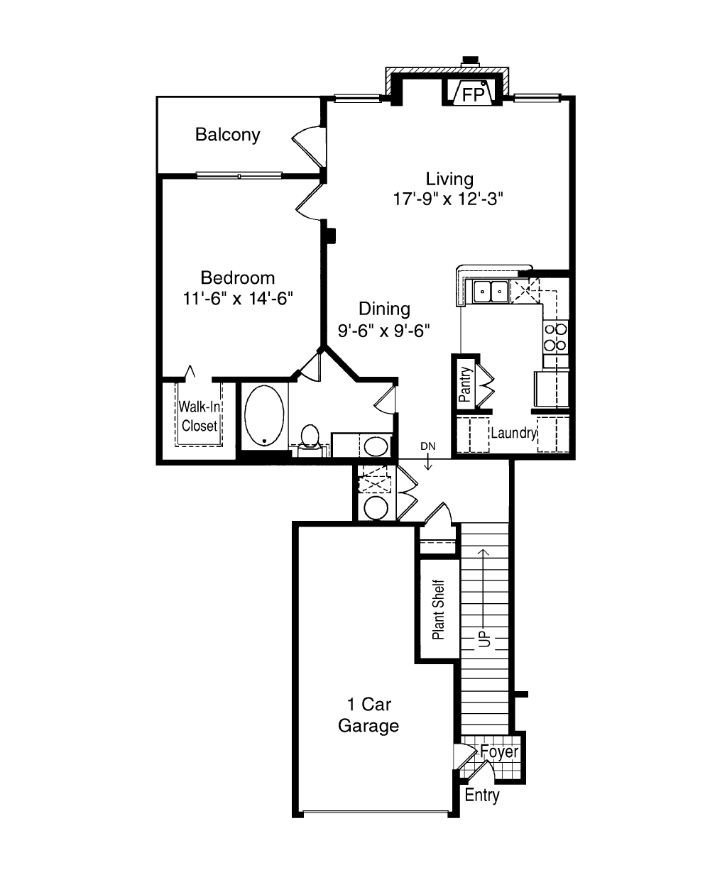 1 Bedroom floor plan image