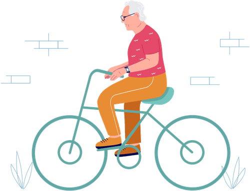 Sure Safe Man on Bicycle Illustration Footer Right