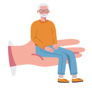 SureSafe Senior Man Sitting on Hand Illustration