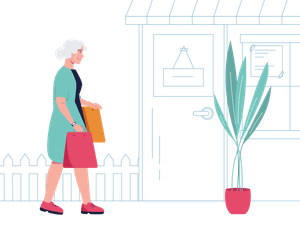 SureSafe Woman with Shopping and Pot Plant Illustration