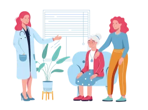 Sure Safe Doctor with Senior Woman with Sure Safe GO and Daughter Illustration