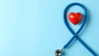 Stethoscope and heart on blue background top view 2021 09 02 20 15 24 utc
