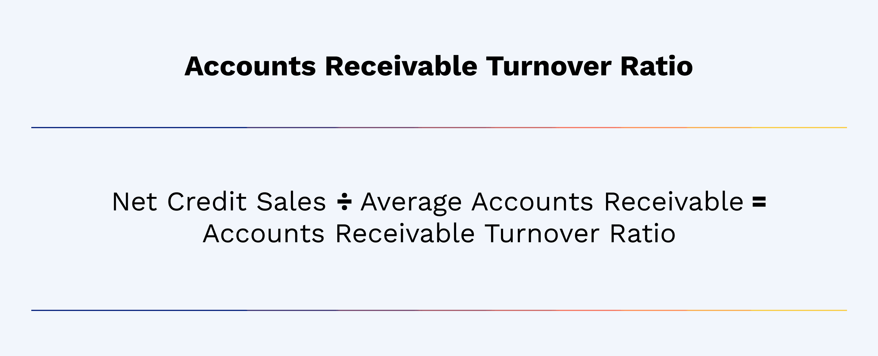 Net Credit Sales ÷ Average Accounts Receivable = Accounts Receivable Turnover Ratio