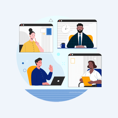 Illustration of four AR colleagues working remotely over an online communications platform