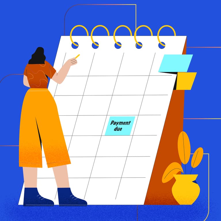Illustrated calendar with a payment due date highlighted