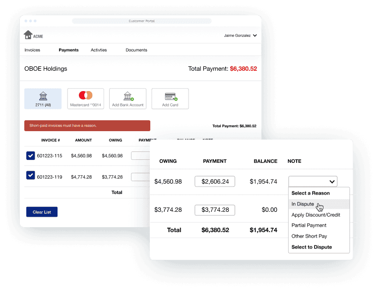 Dispute management collaborative payment portal example